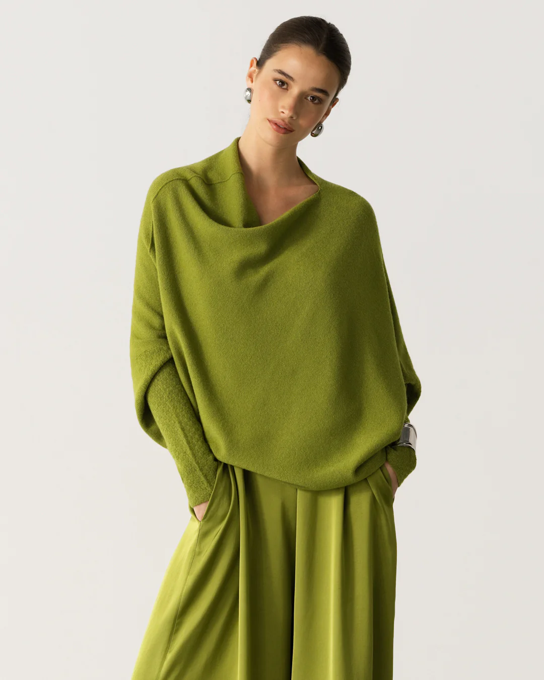 Asymmetric Draped | Olive Green | Seamless Knit - Image 3