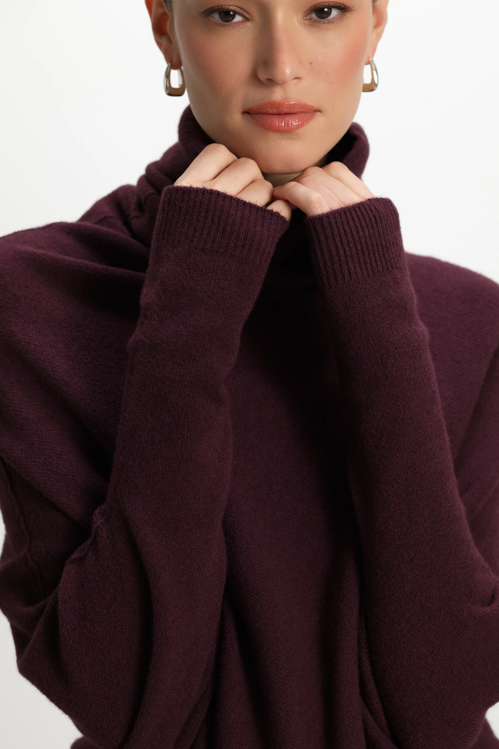 Asymmetric Draped Roll Neck | Amethyst Plum | Seamless Knit - Image 3