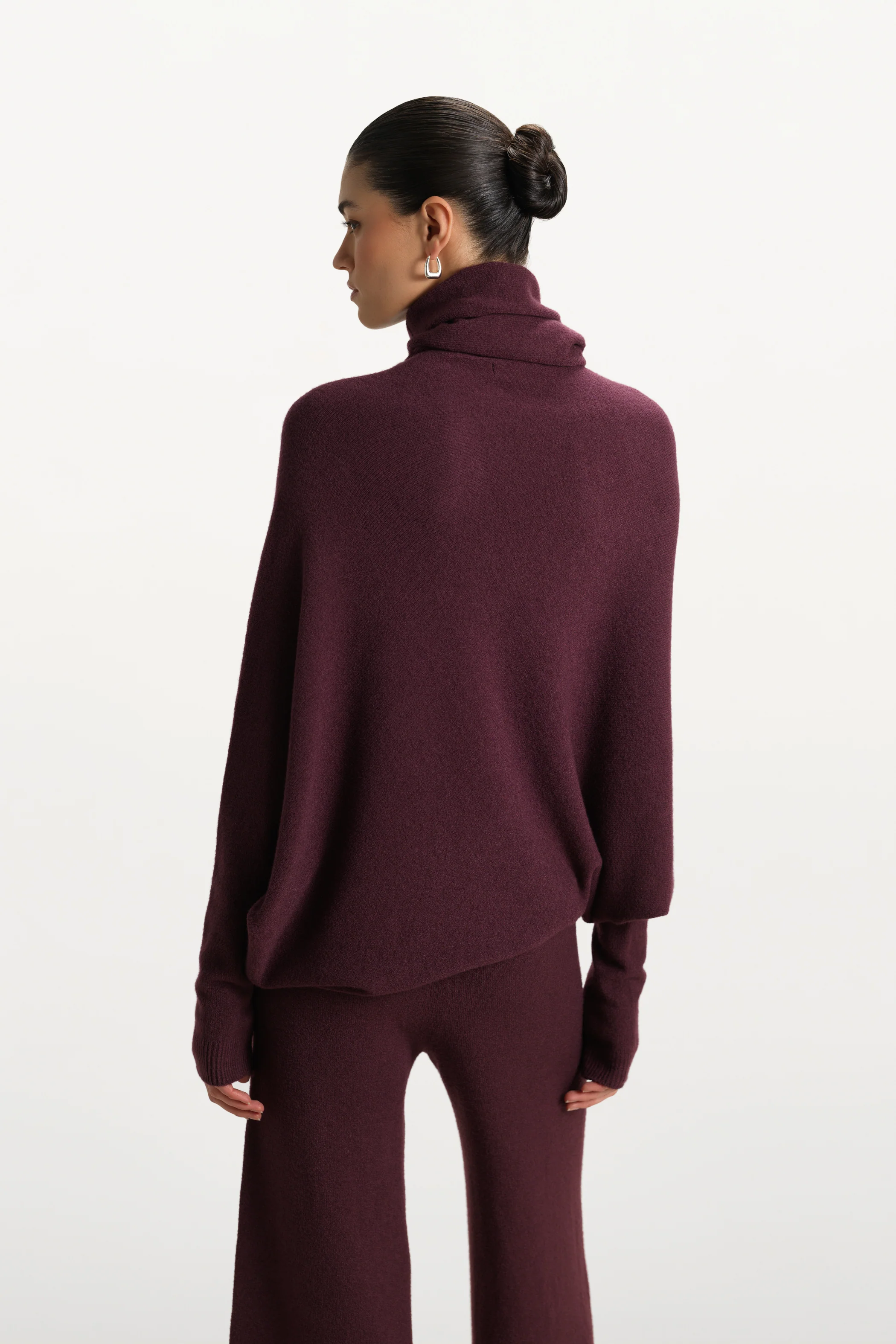 Asymmetric Draped Roll Neck | Amethyst Plum | Seamless Knit - Image 4