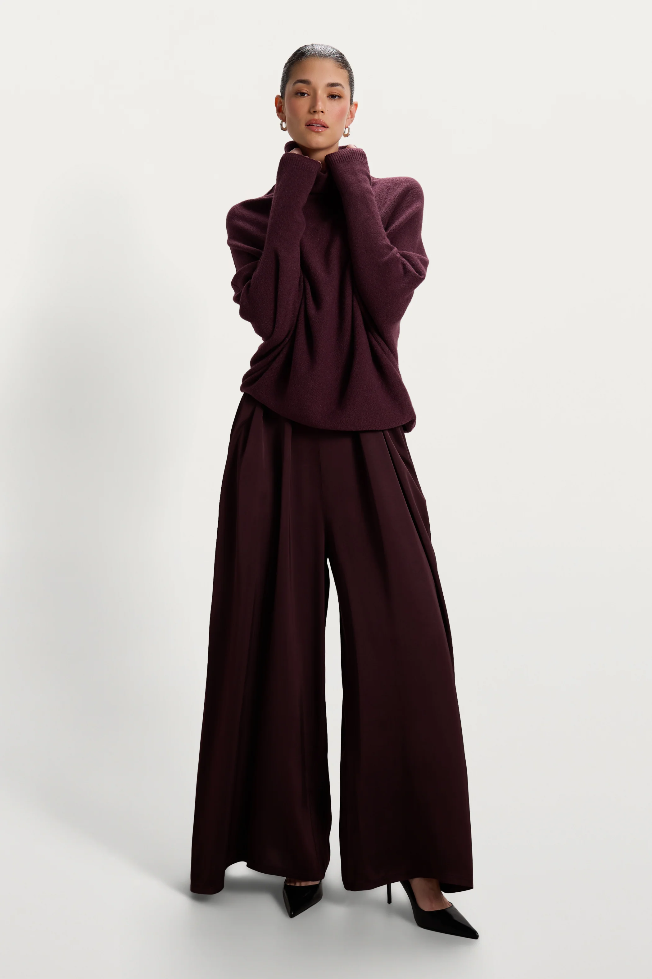 Asymmetric Draped Roll Neck | Amethyst Plum | Seamless Knit - Image 5