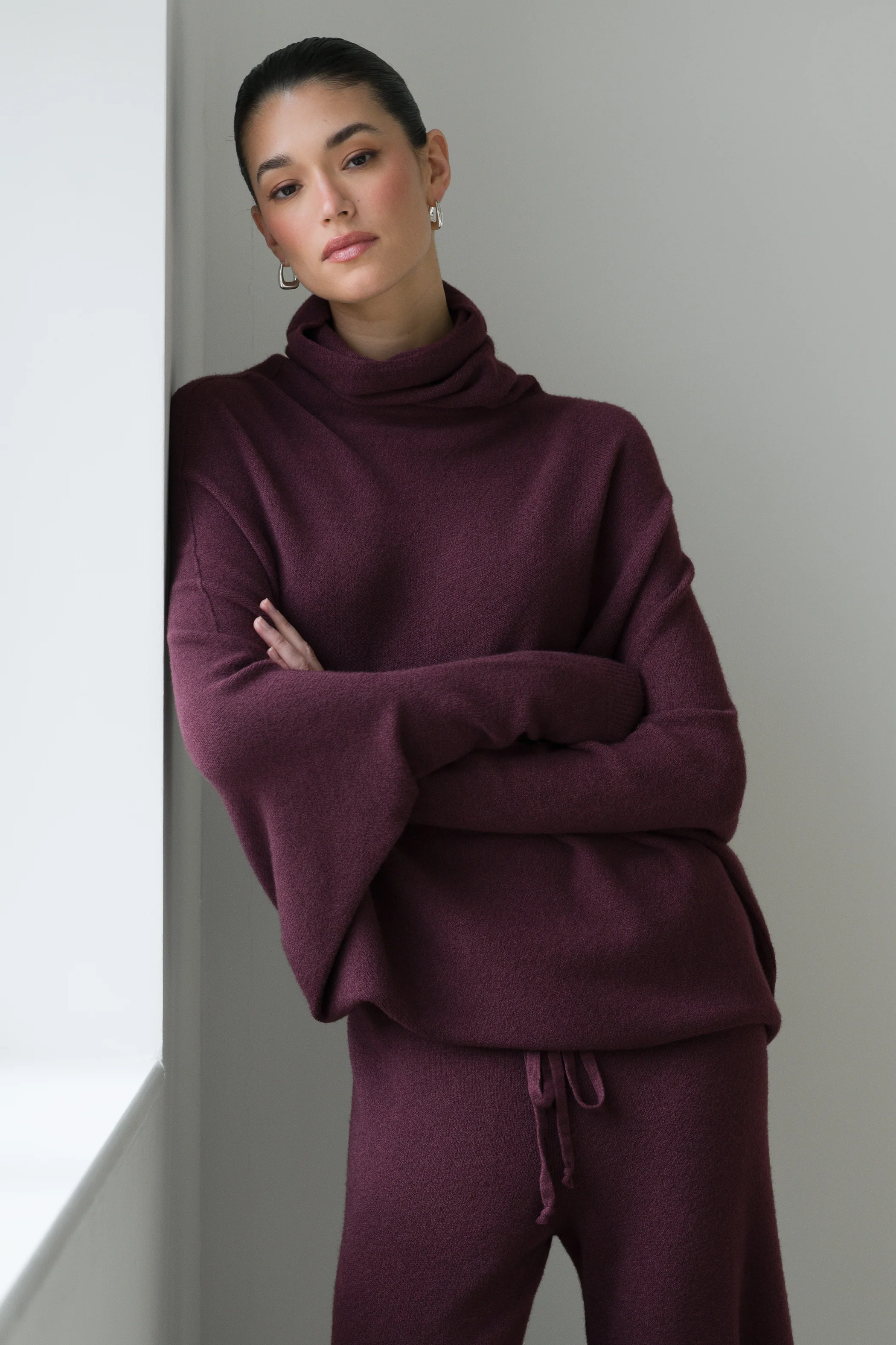 Asymmetric Draped Roll Neck | Amethyst Plum | Seamless Knit - Image 6