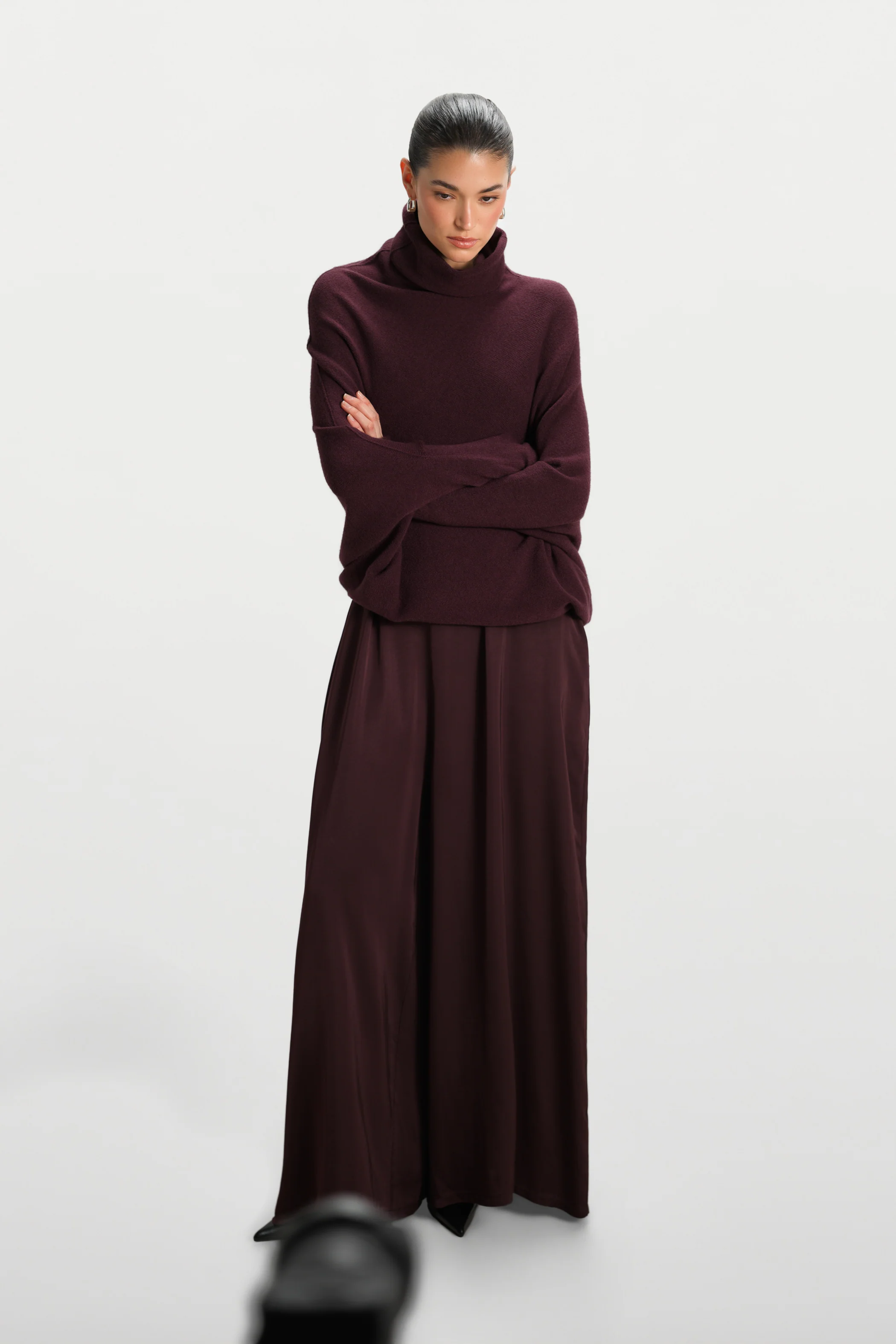 Asymmetric Draped Roll Neck | Amethyst Plum | Seamless Knit - Image 7