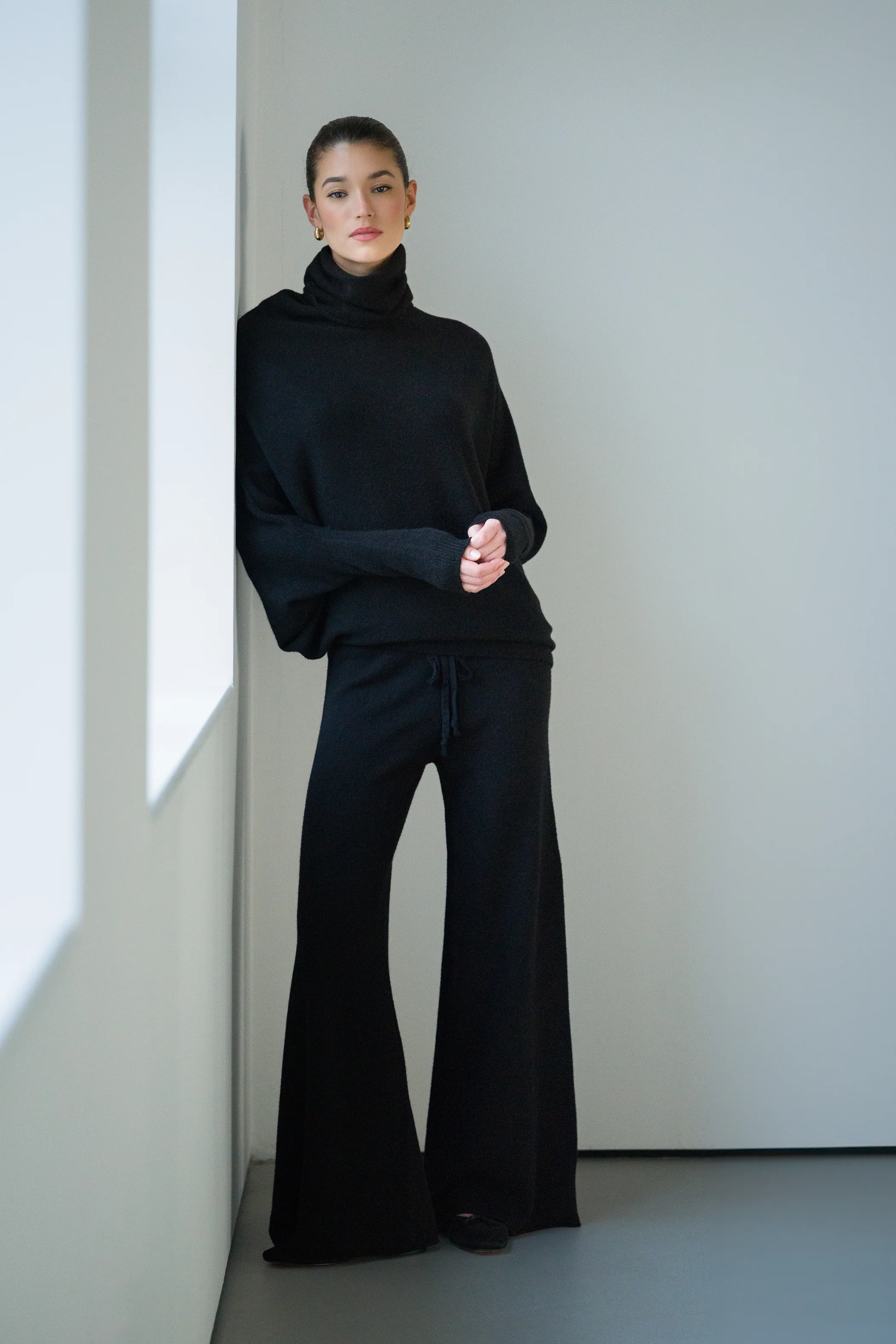 Asymmetric Draped Roll Neck | Black | Seamless Knit - Image 6