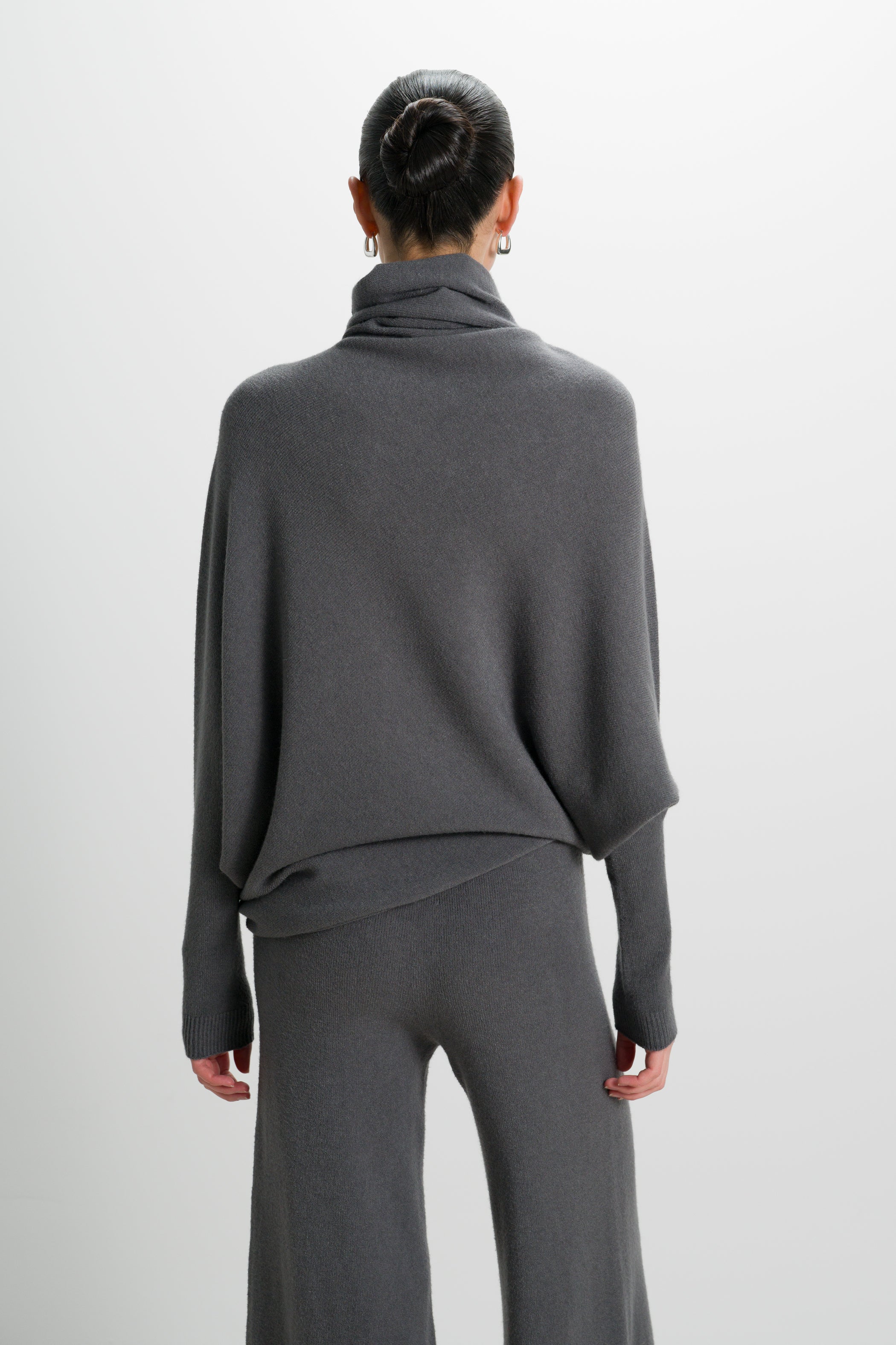 Asymmetric Draped Roll Neck | Charcoal | Seamless Knit - Image 4