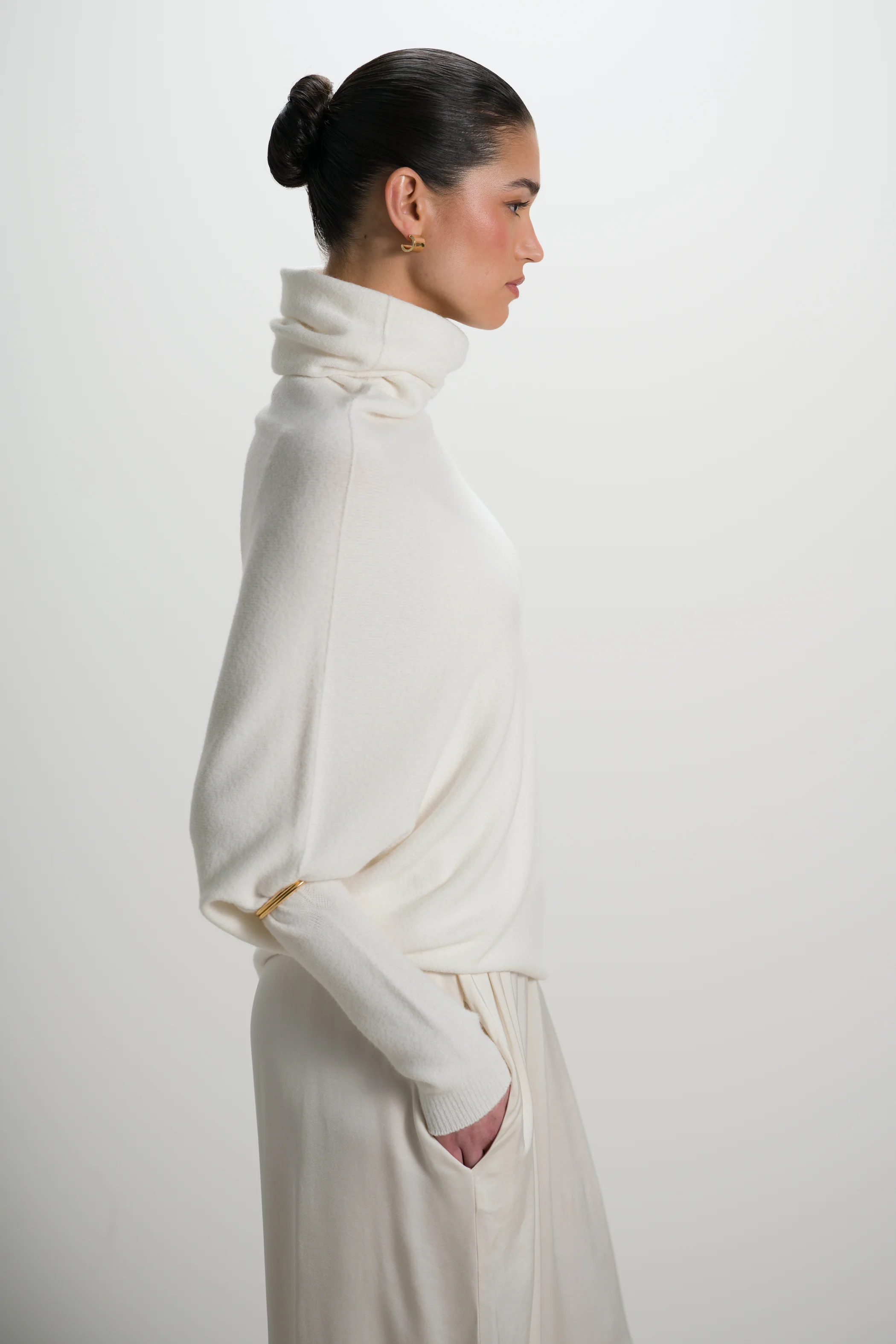 Asymmetric Draped Roll Neck | Ivory | Seamless Knit - Image 4