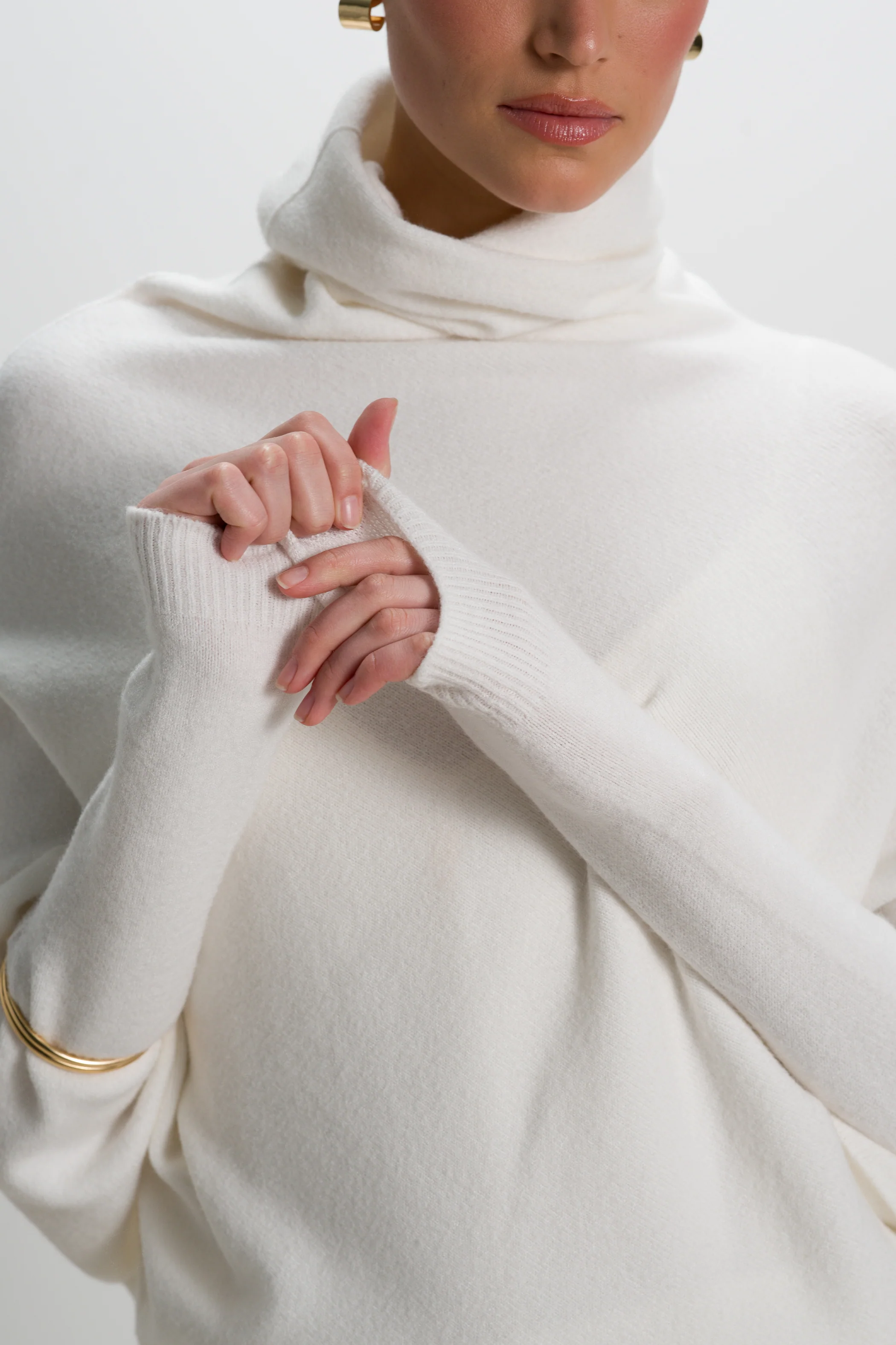 Asymmetric Draped Roll Neck | Ivory | Seamless Knit - Image 7