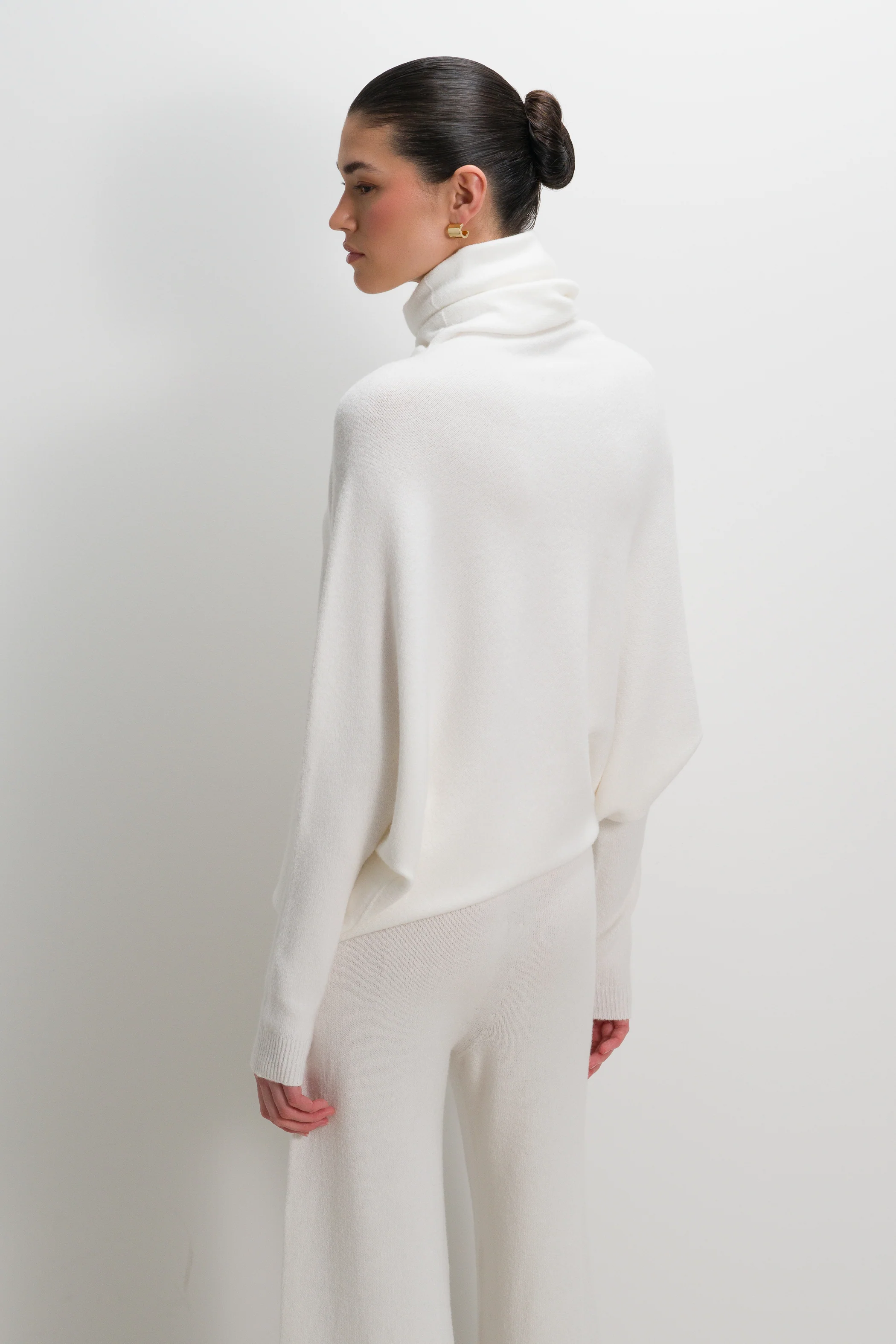 Asymmetric Draped Roll Neck | Ivory | Seamless Knit - Image 8