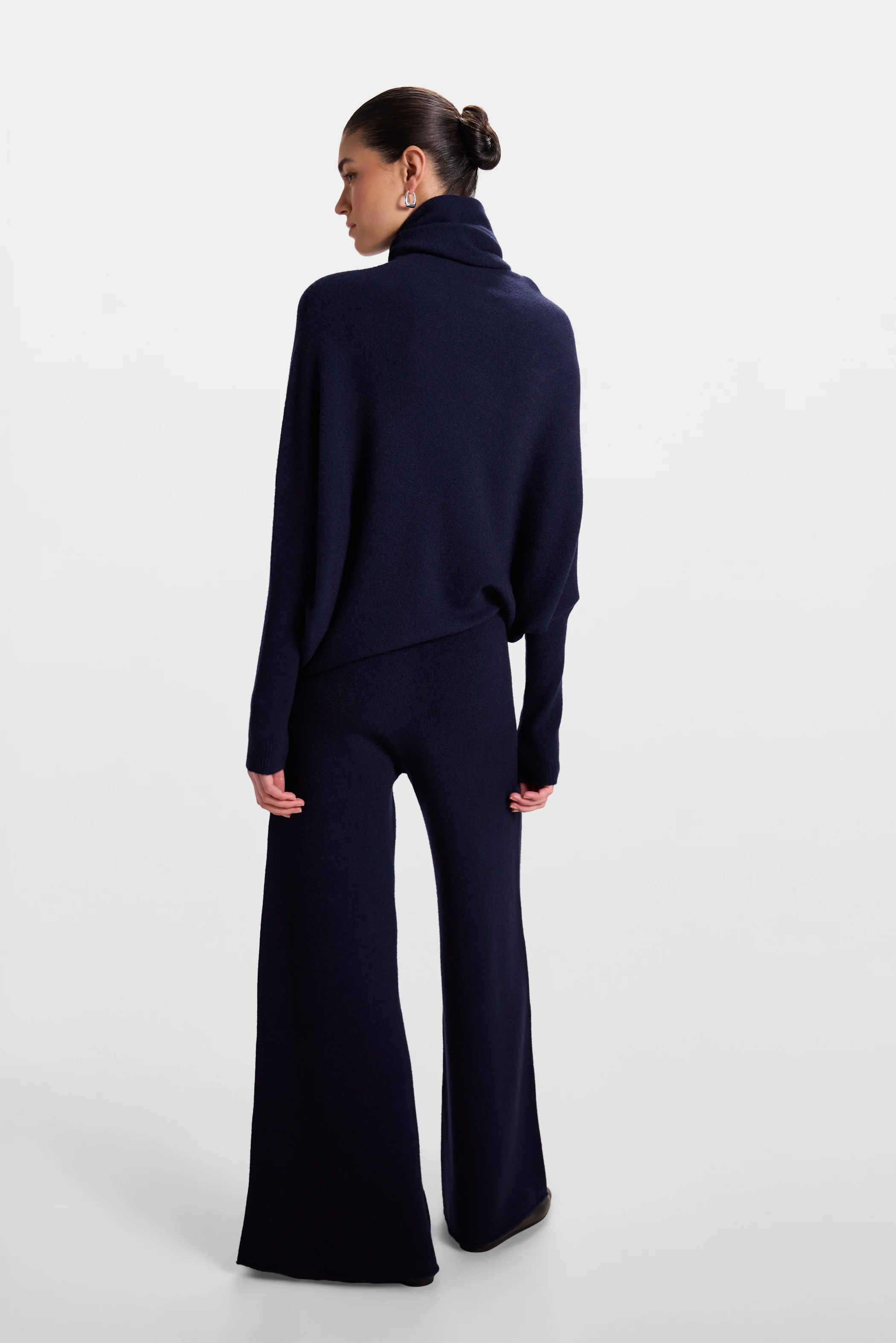 Asymmetric Draped Roll Neck | Navy | Seamless Knit - Image 5