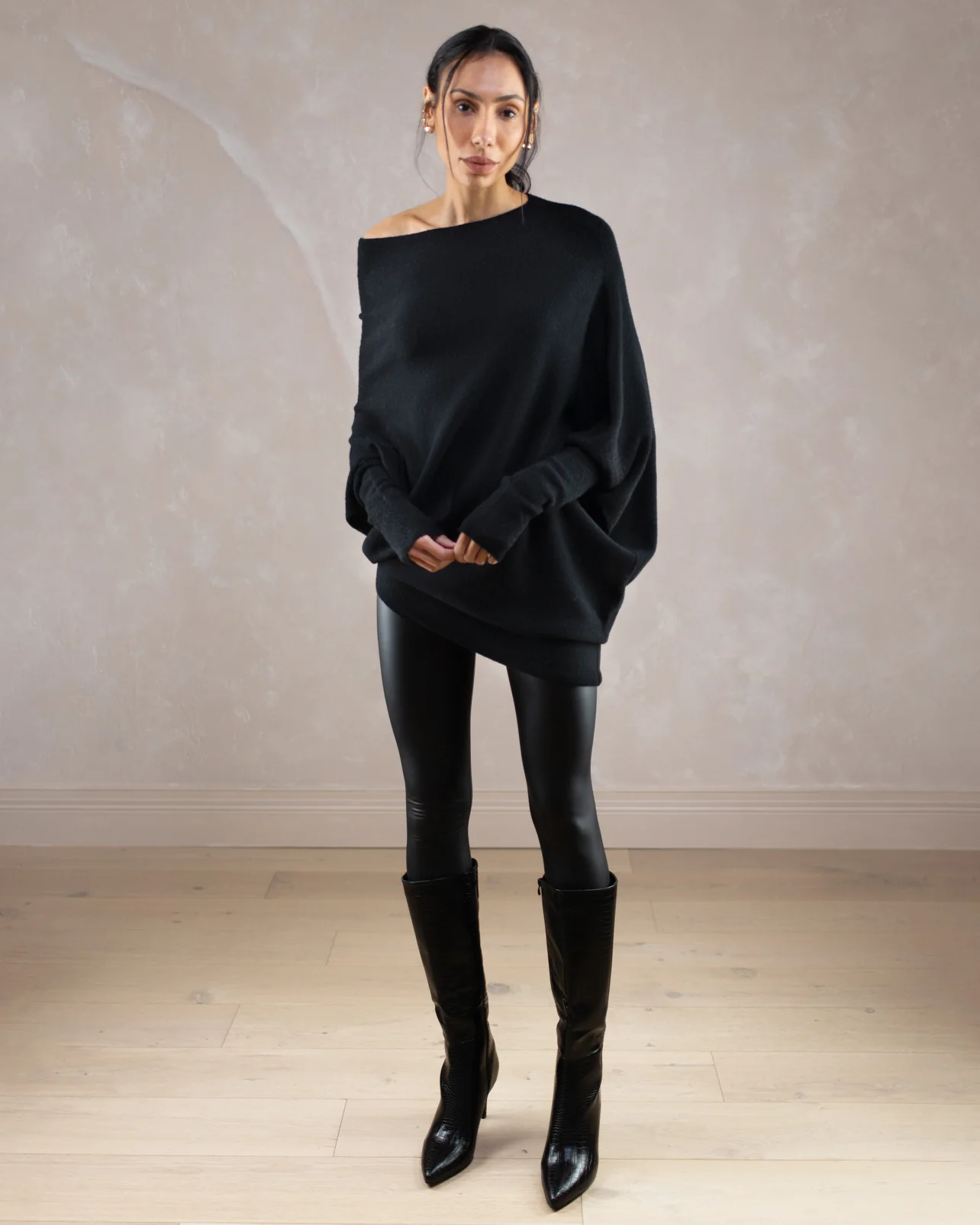 Asymmetric Draped | Black | Seamless Knit - Image 6