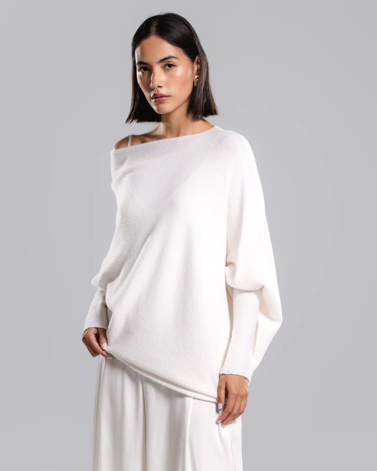 Asymmetric Draped | Ivory | Seamless Knit - Image 3