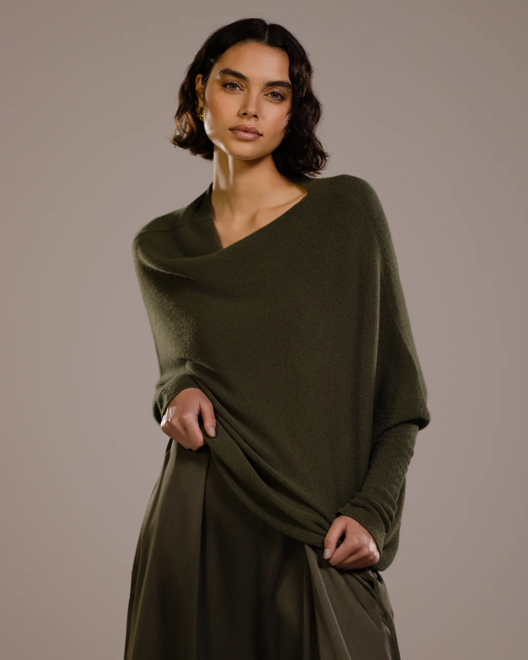 Asymmetric Draped | Khaki | Seamless Knit - Image 4