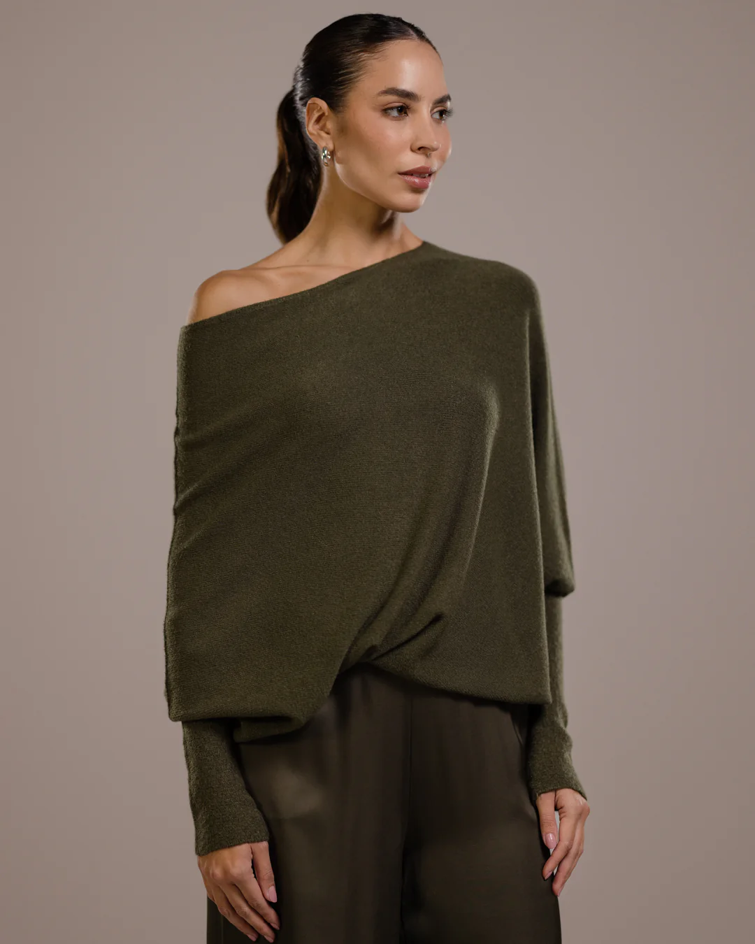 Asymmetric Draped | Khaki | Seamless Knit - Image 5