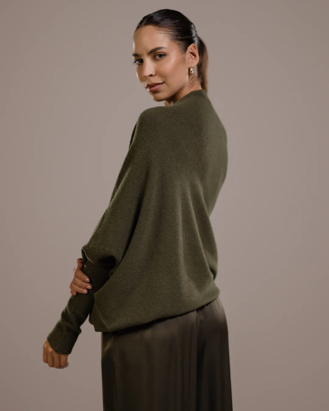 Asymmetric Draped | Khaki | Seamless Knit - Image 7