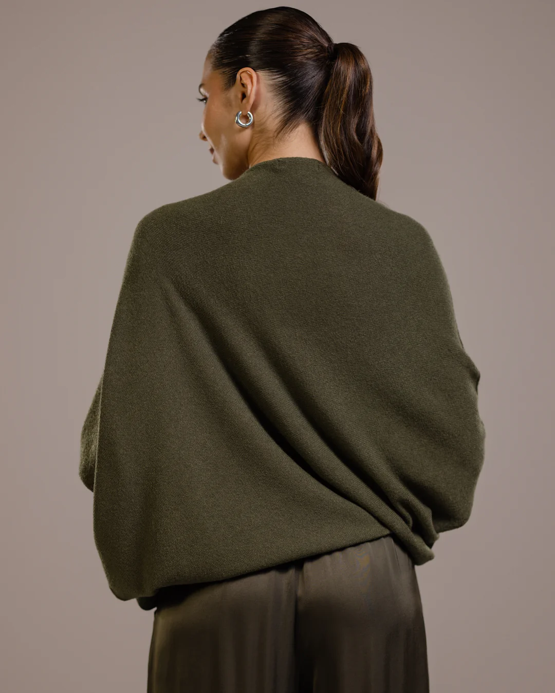 Asymmetric Draped | Khaki | Seamless Knit - Image 8