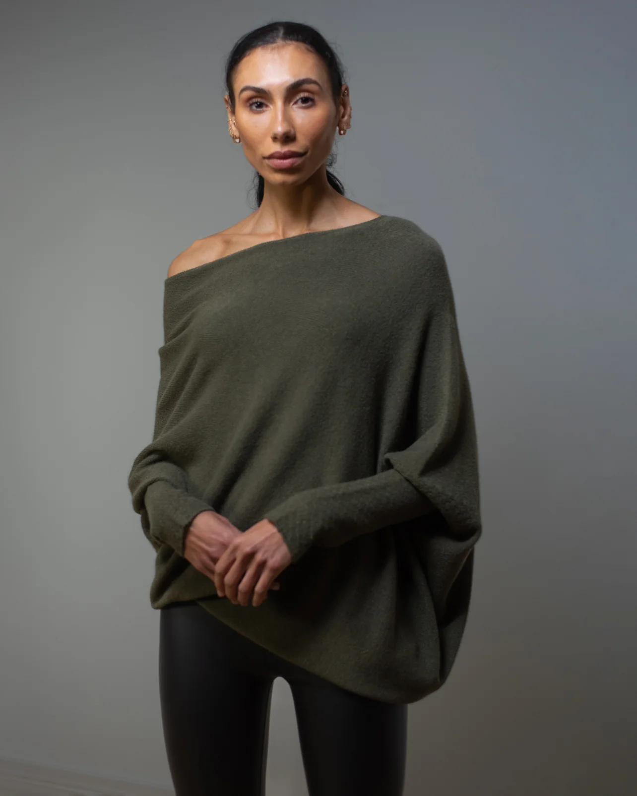 Asymmetric Draped | Khaki | Seamless Knit - Image 9