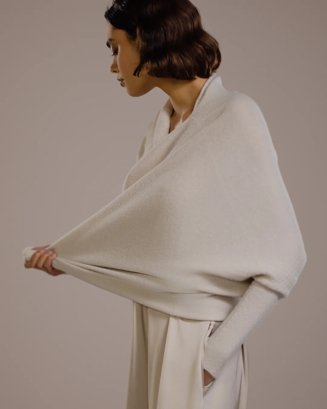 Asymmetric Draped | Light Beige | Seamless Knit - Image 3