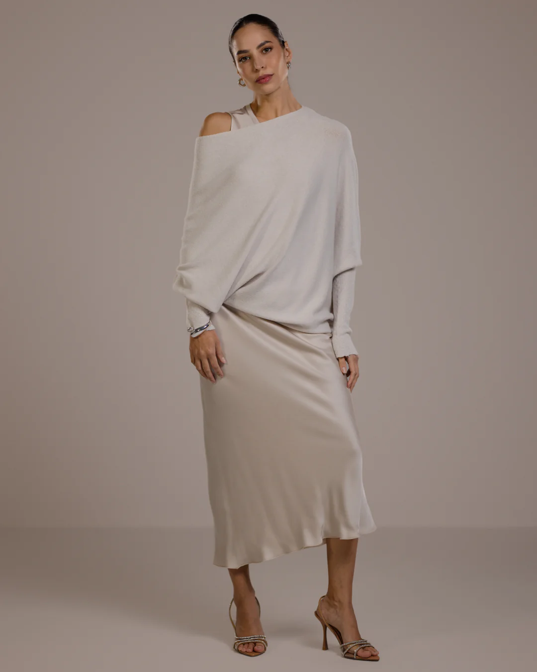 Asymmetric Draped | Light Beige | Seamless Knit - Image 6