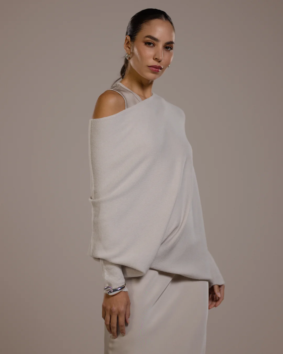 Asymmetric Draped | Light Beige | Seamless Knit - Image 7
