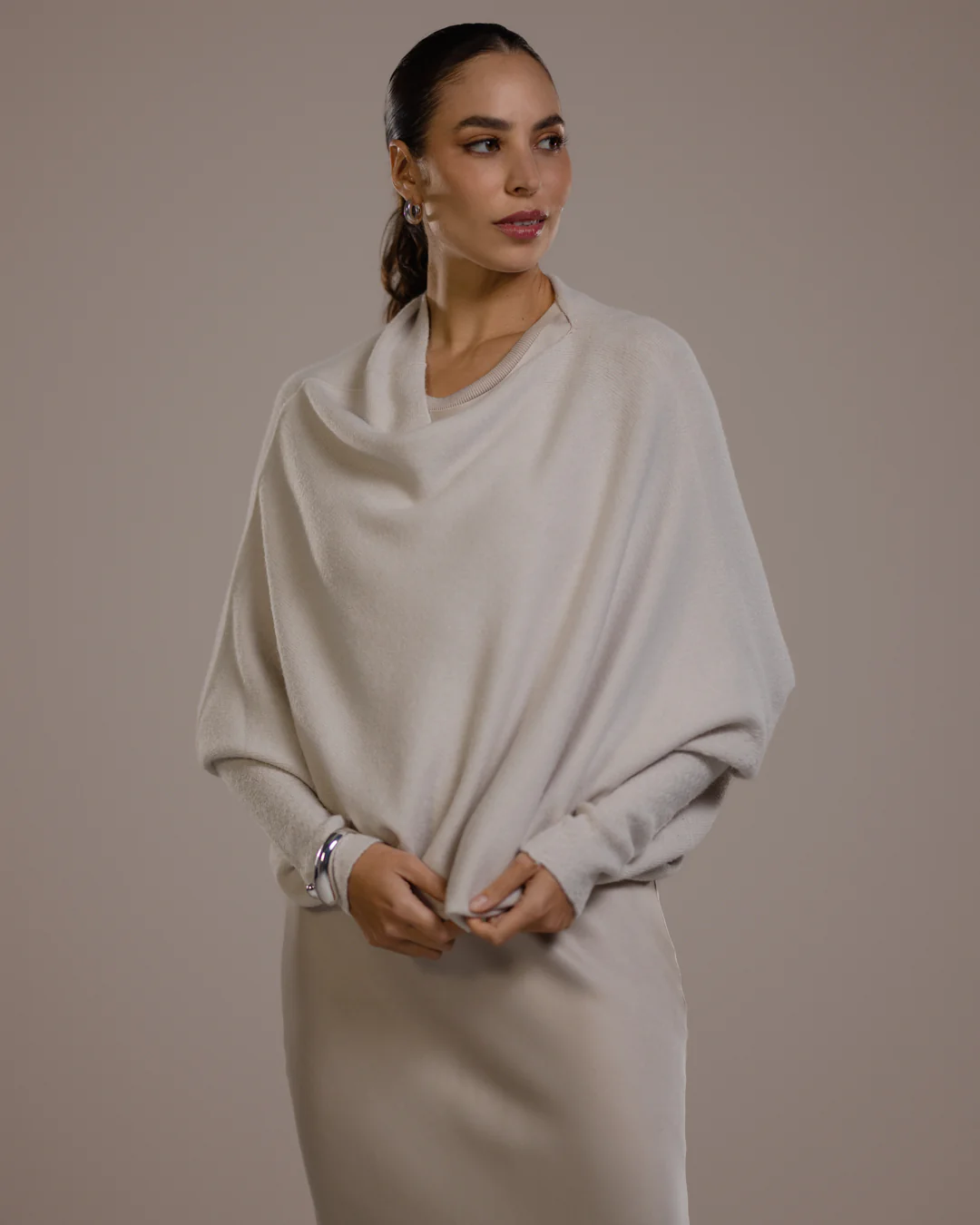 Asymmetric Draped | Light Beige | Seamless Knit - Image 8