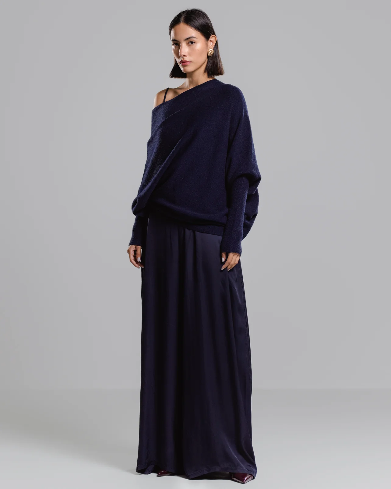 Asymmetric Draped | Navy | Seamless Knit - Image 10