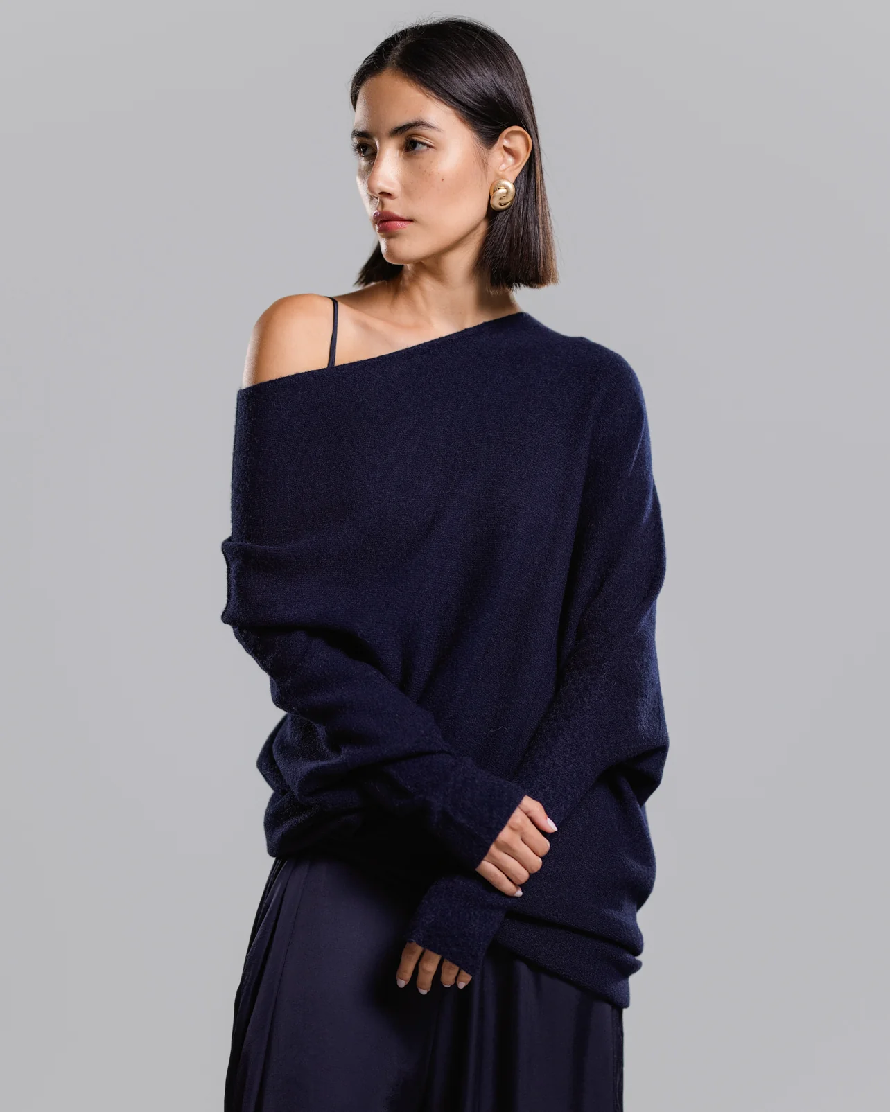 Asymmetric Draped | Navy | Seamless Knit - Image 12