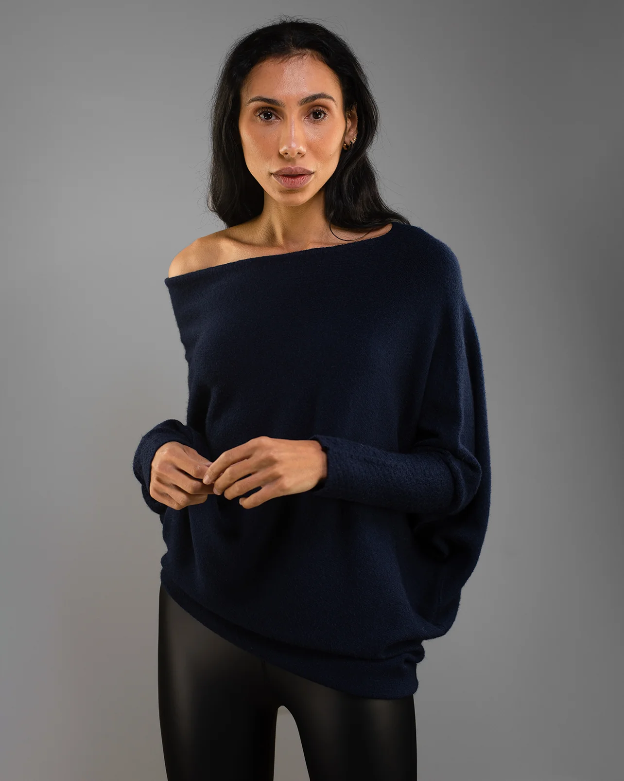Asymmetric Draped | Navy | Seamless Knit - Image 13