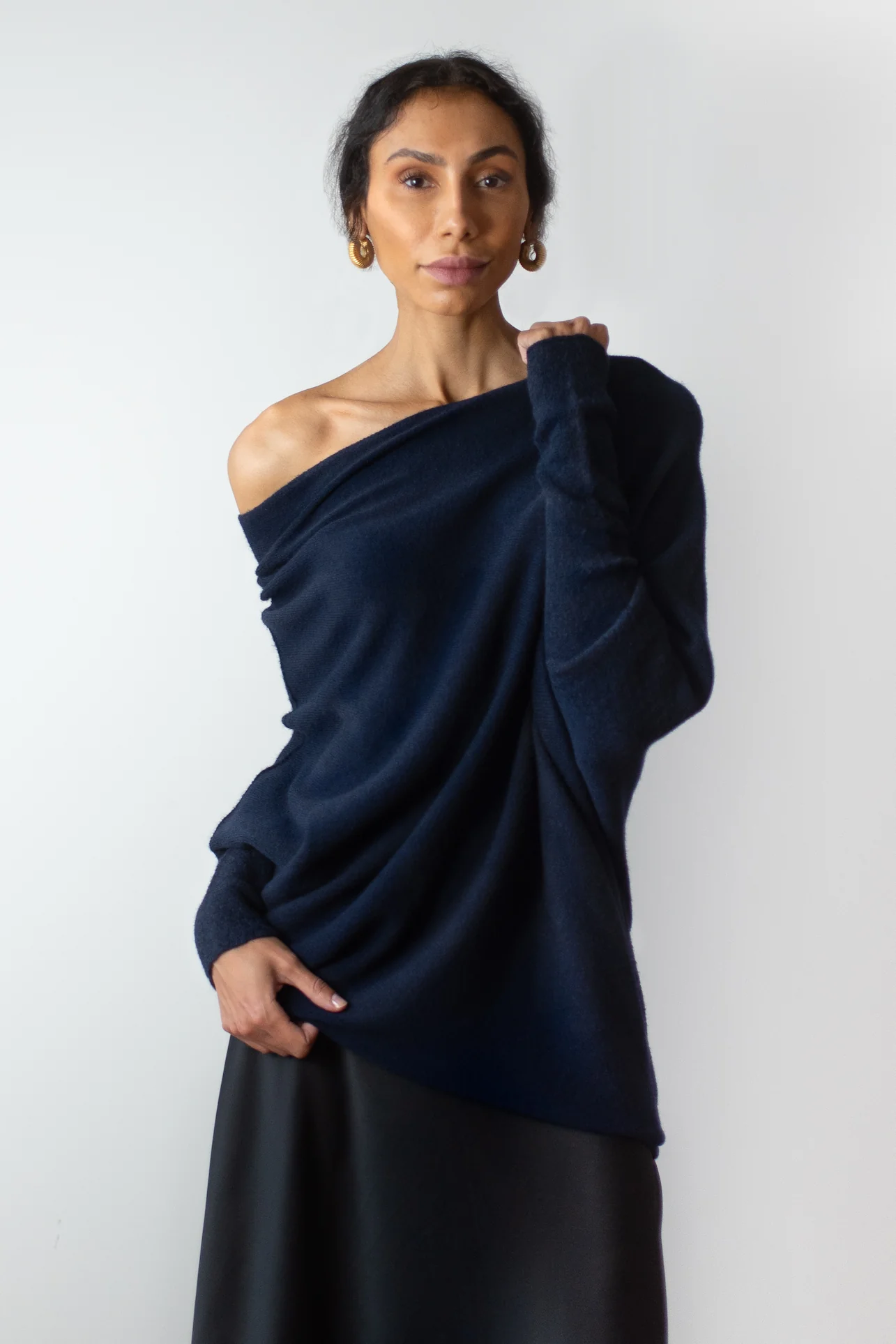 Asymmetric Draped | Navy | Seamless Knit - Image 15