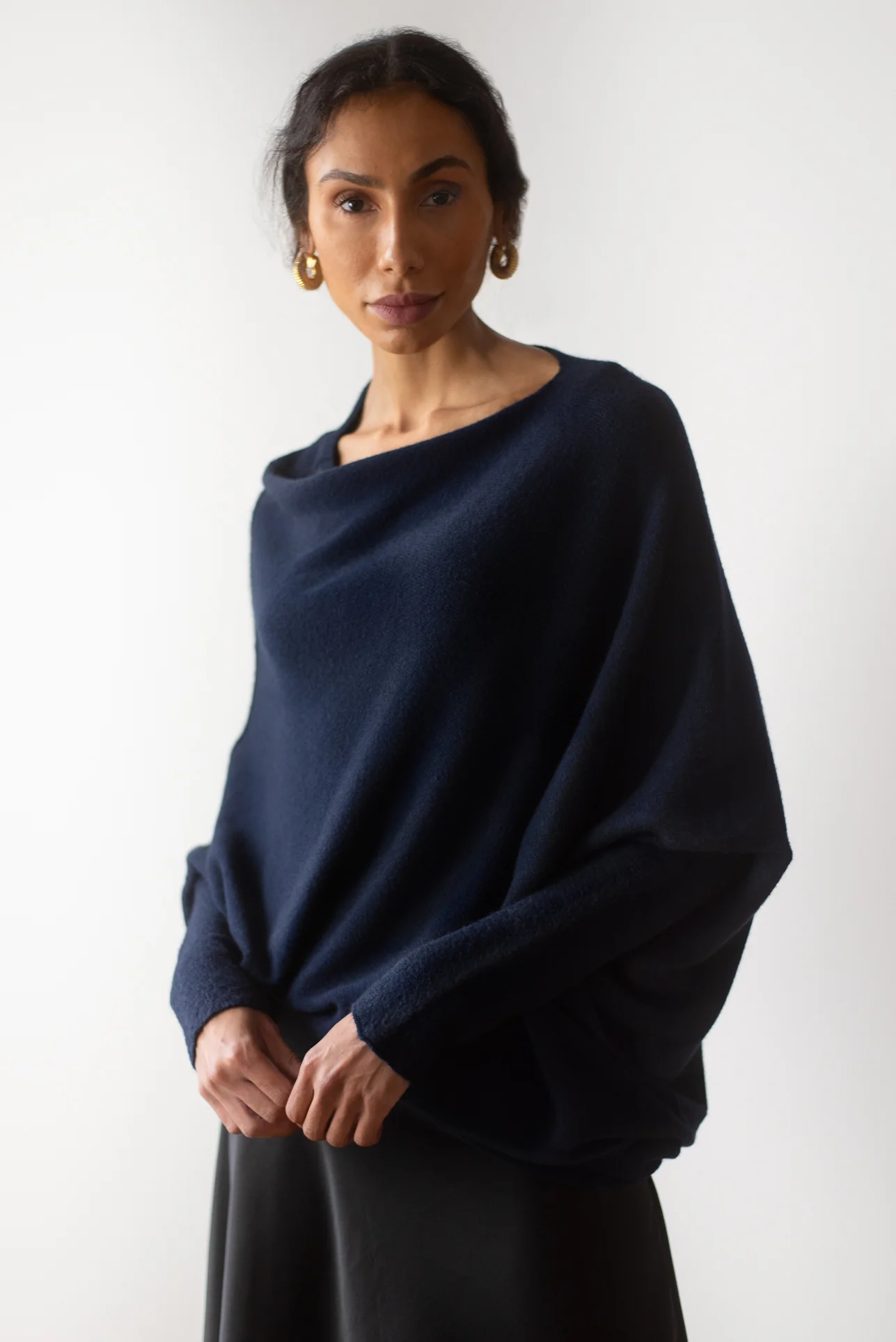 Asymmetric Draped | Navy | Seamless Knit - Image 16