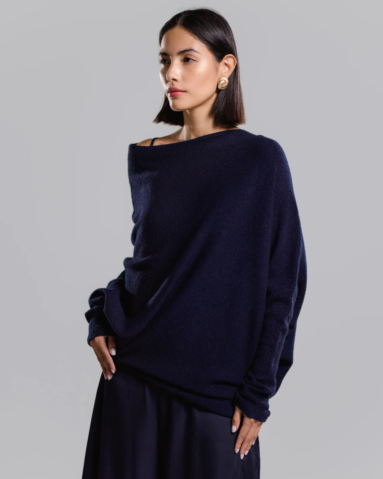 Asymmetric Draped | Navy | Seamless Knit - Image 7