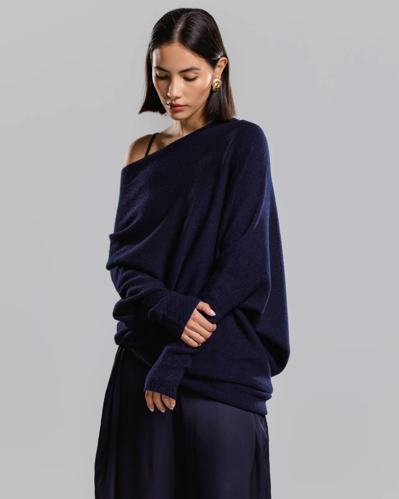 Asymmetric Draped | Navy | Seamless Knit - Image 9