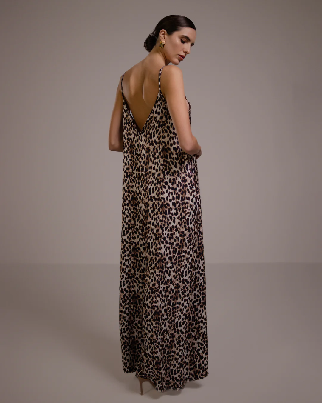 Audrey Satin Jumpsuit | Leopard Brown - Image 10