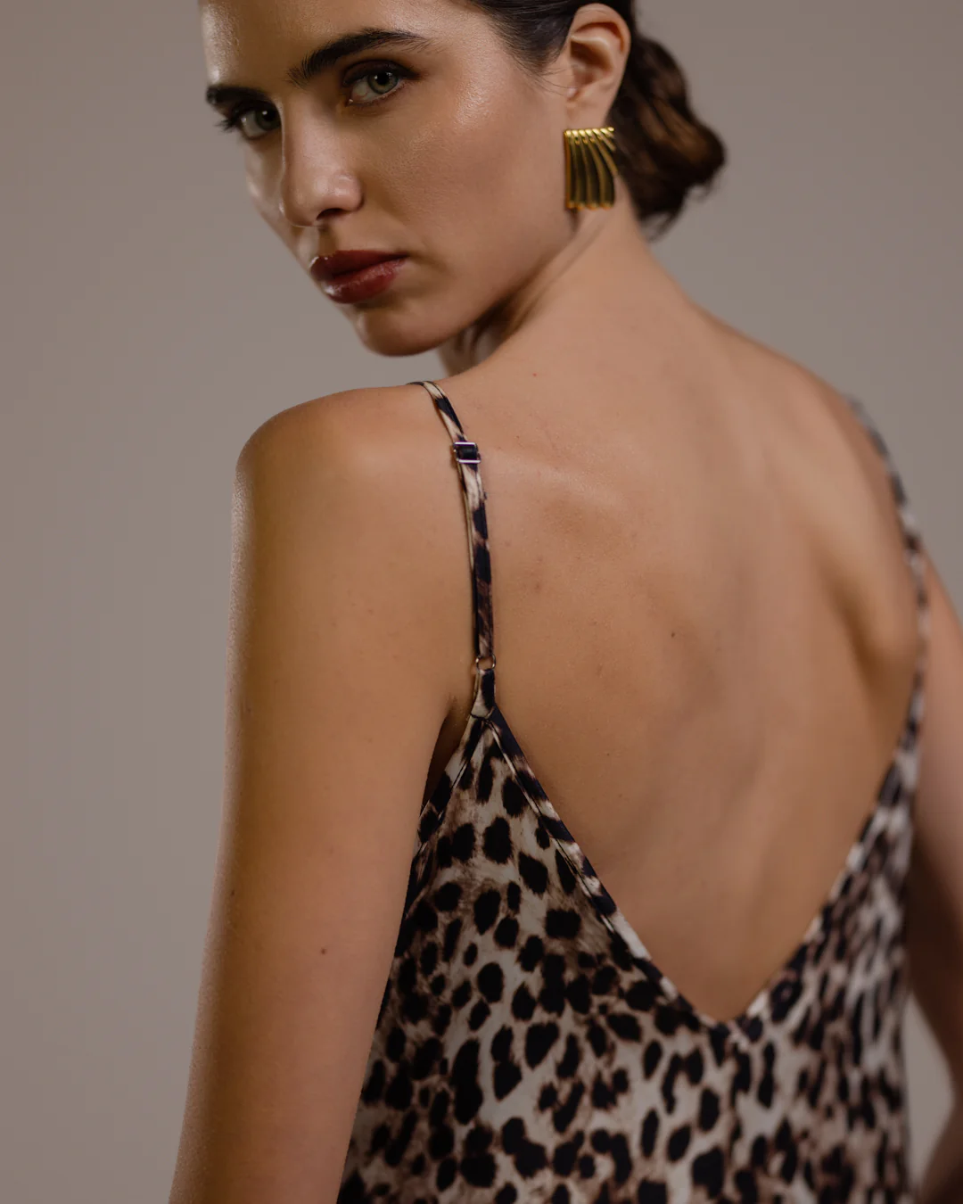 Audrey Satin Jumpsuit | Leopard Brown - Image 3