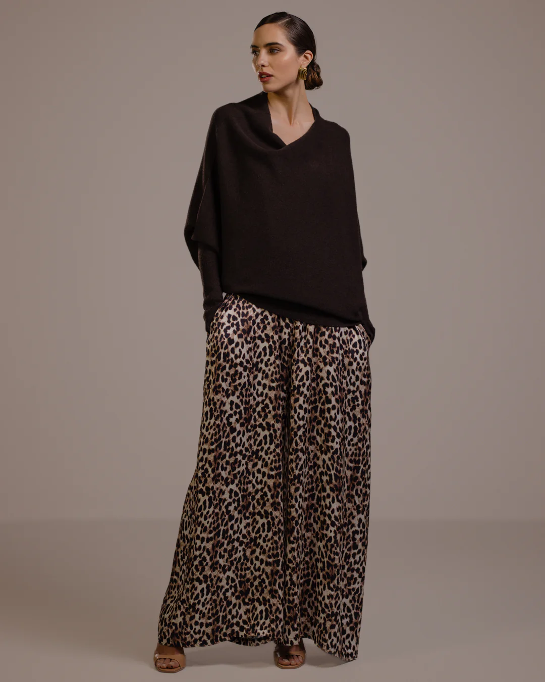 Audrey Satin Jumpsuit | Leopard Brown - Image 4