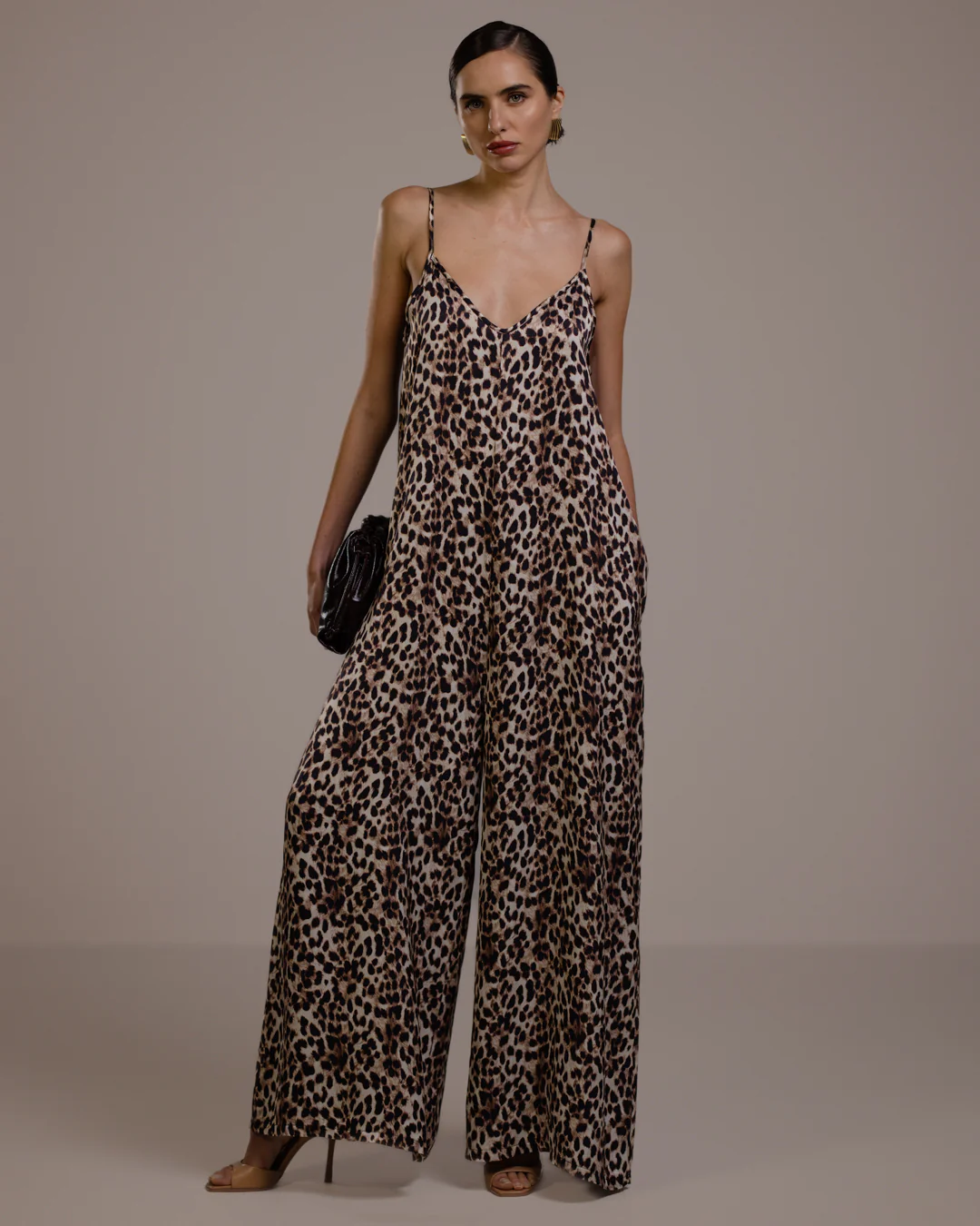 Audrey Satin Jumpsuit | Leopard Brown - Image 5