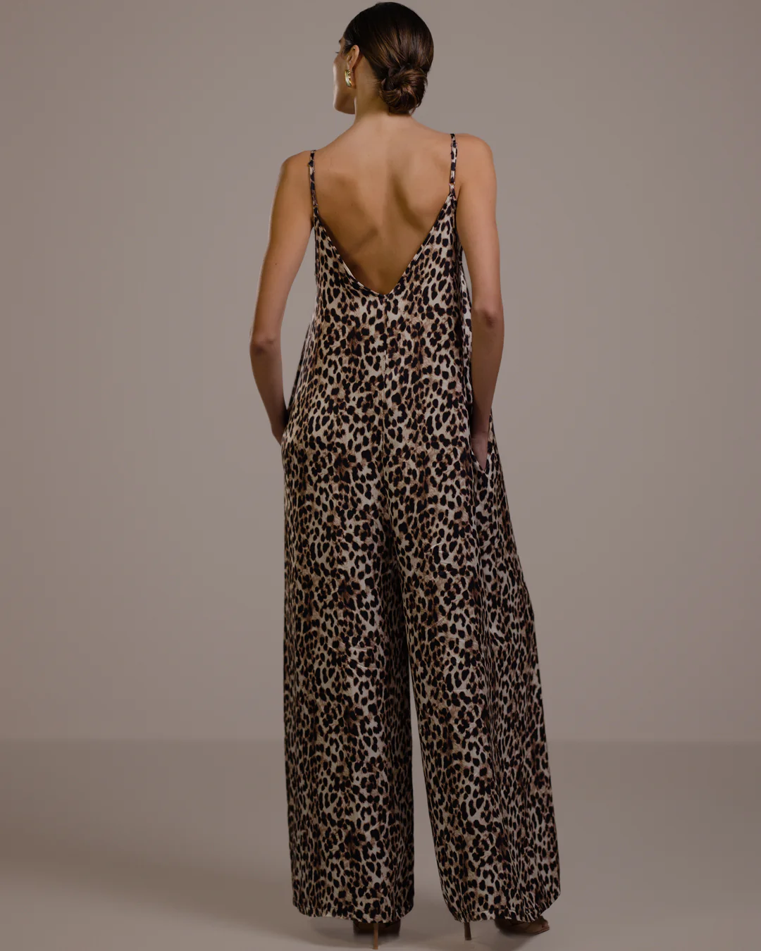 Audrey Satin Jumpsuit | Leopard Brown - Image 6