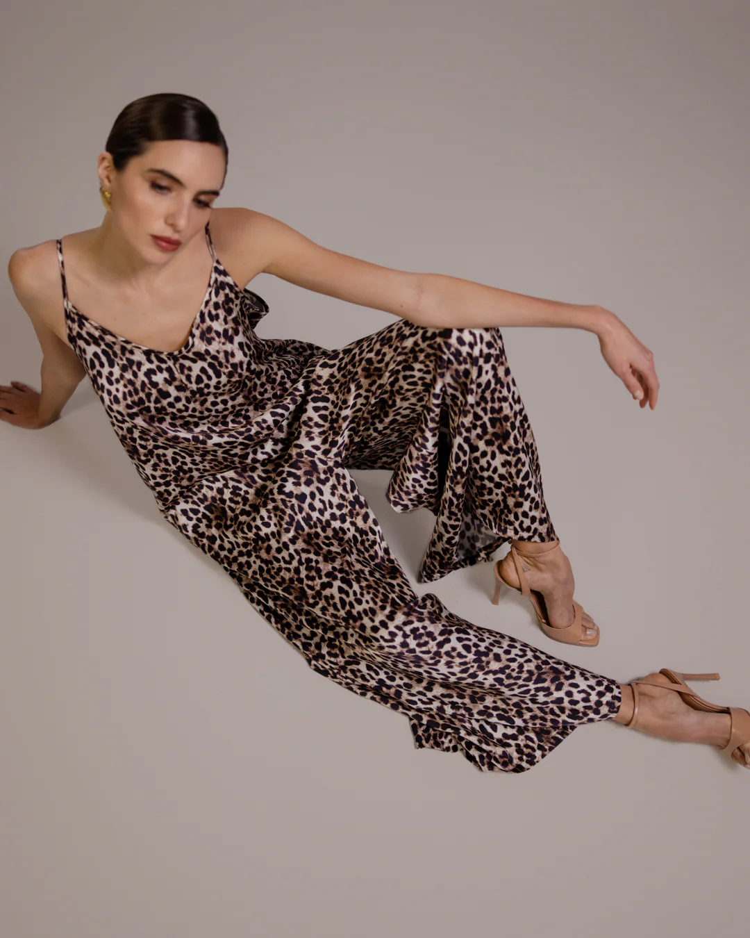 Audrey Satin Jumpsuit | Leopard Brown - Image 7