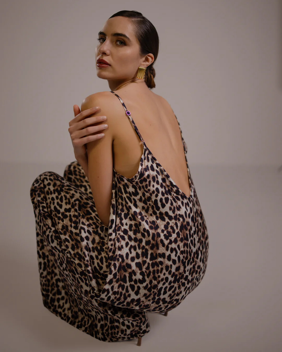 Audrey Satin Jumpsuit | Leopard Brown - Image 8