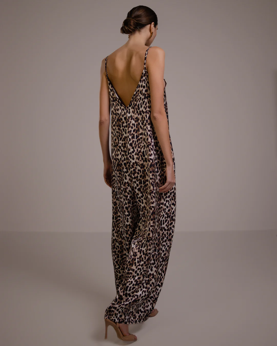 Audrey Satin Jumpsuit | Leopard Brown - Image 9
