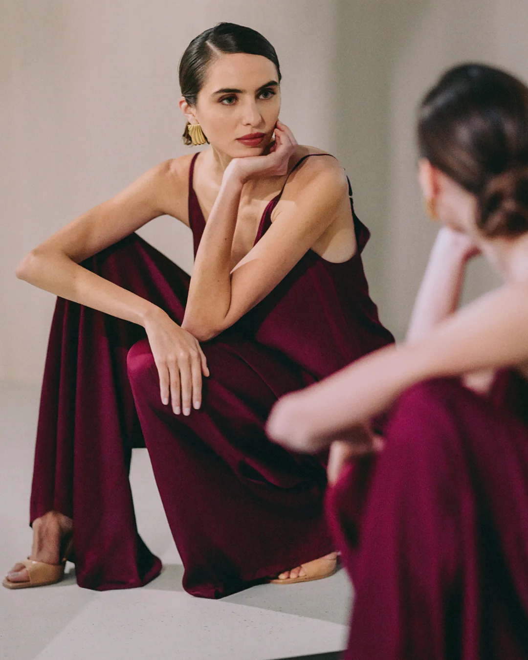 Audrey Satin Jumpsuit | Burgundy - Image 11