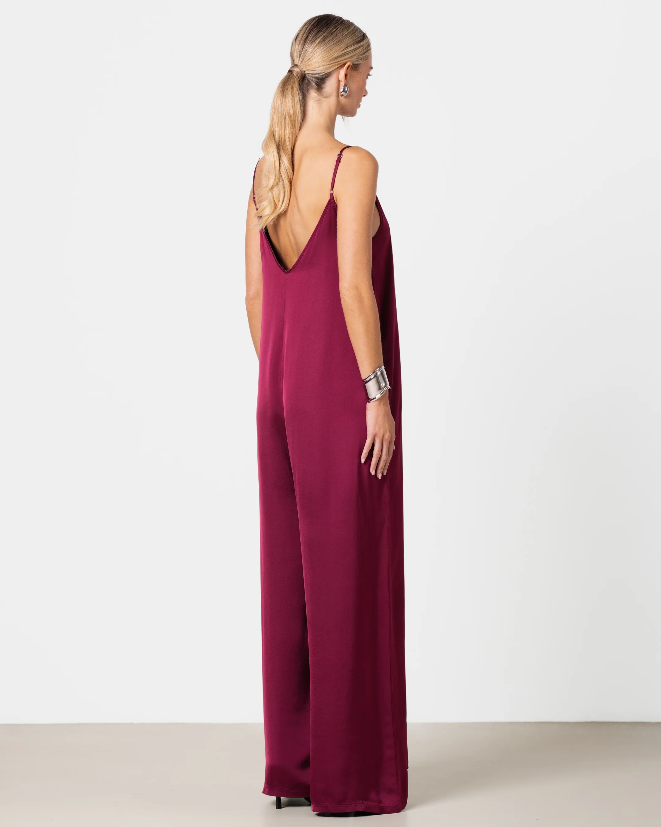 Audrey Satin Jumpsuit | Burgundy - Image 3