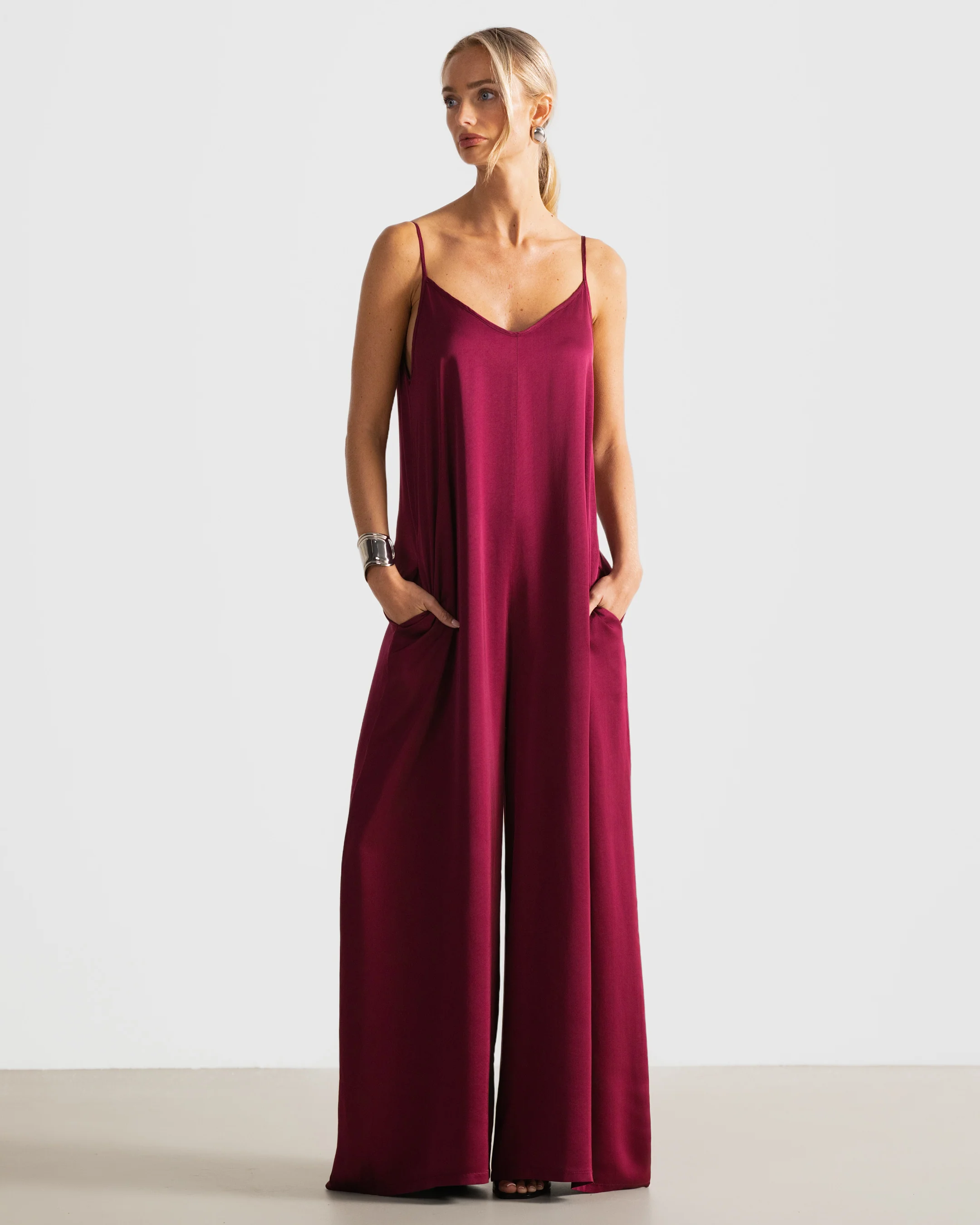 Audrey Satin Jumpsuit | Burgundy - Image 4