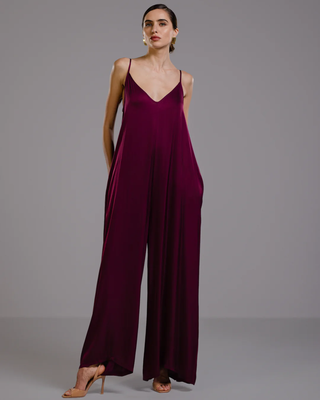 Audrey Satin Jumpsuit | Burgundy - Image 9