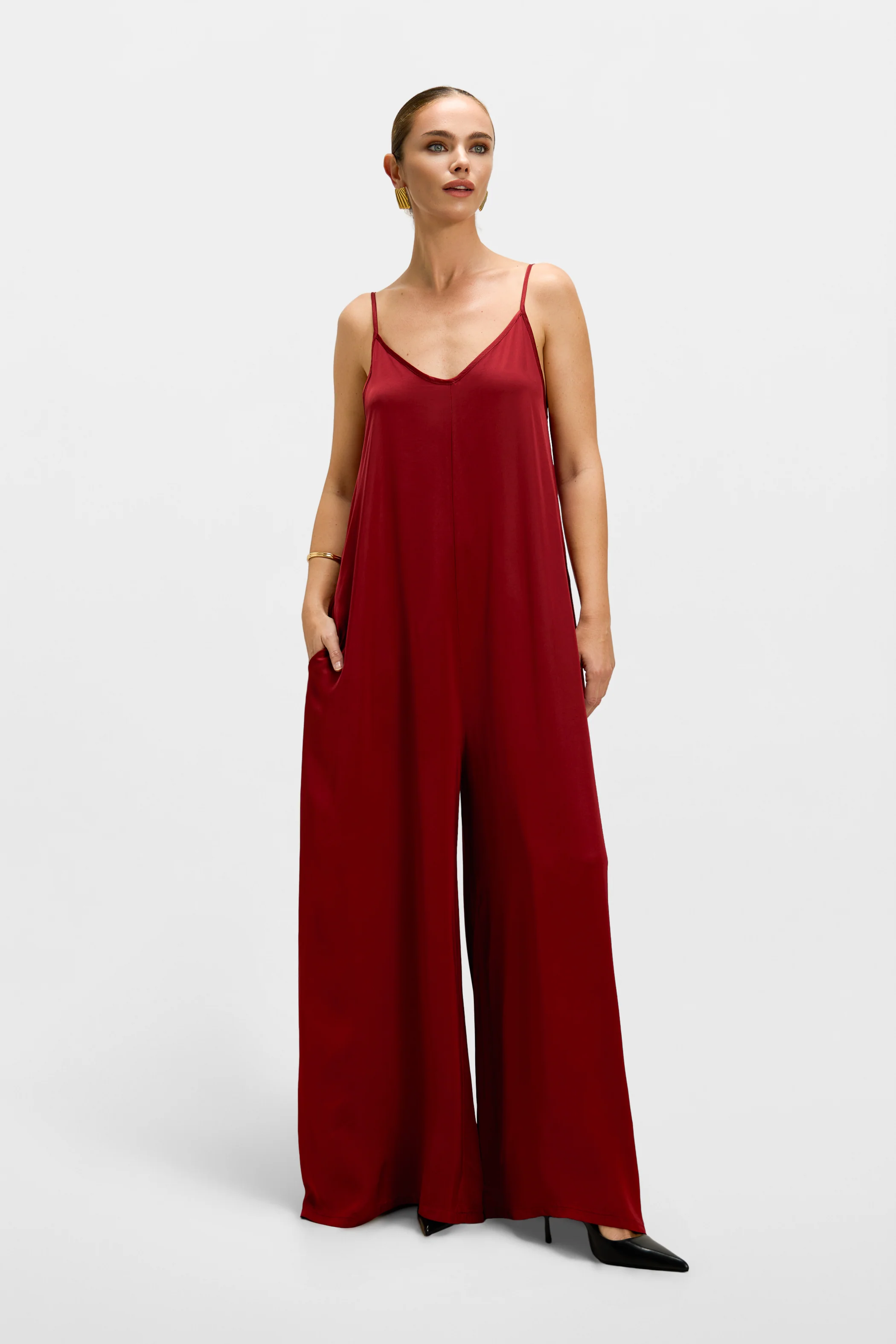 Audrey Satin Jumpsuit | Carmine Red - Image 3