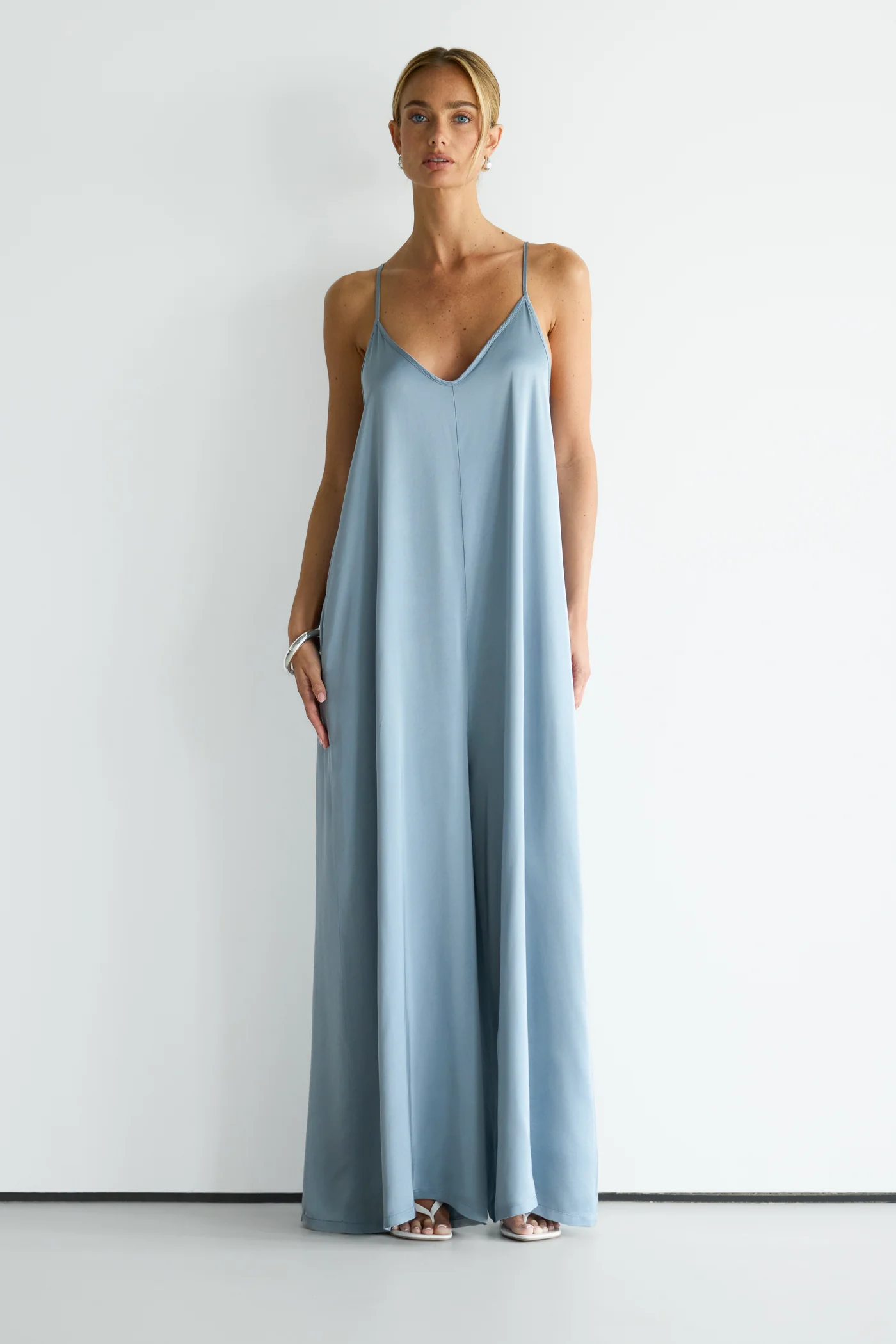 Audrey Satin Jumpsuit | Dusty Blue
