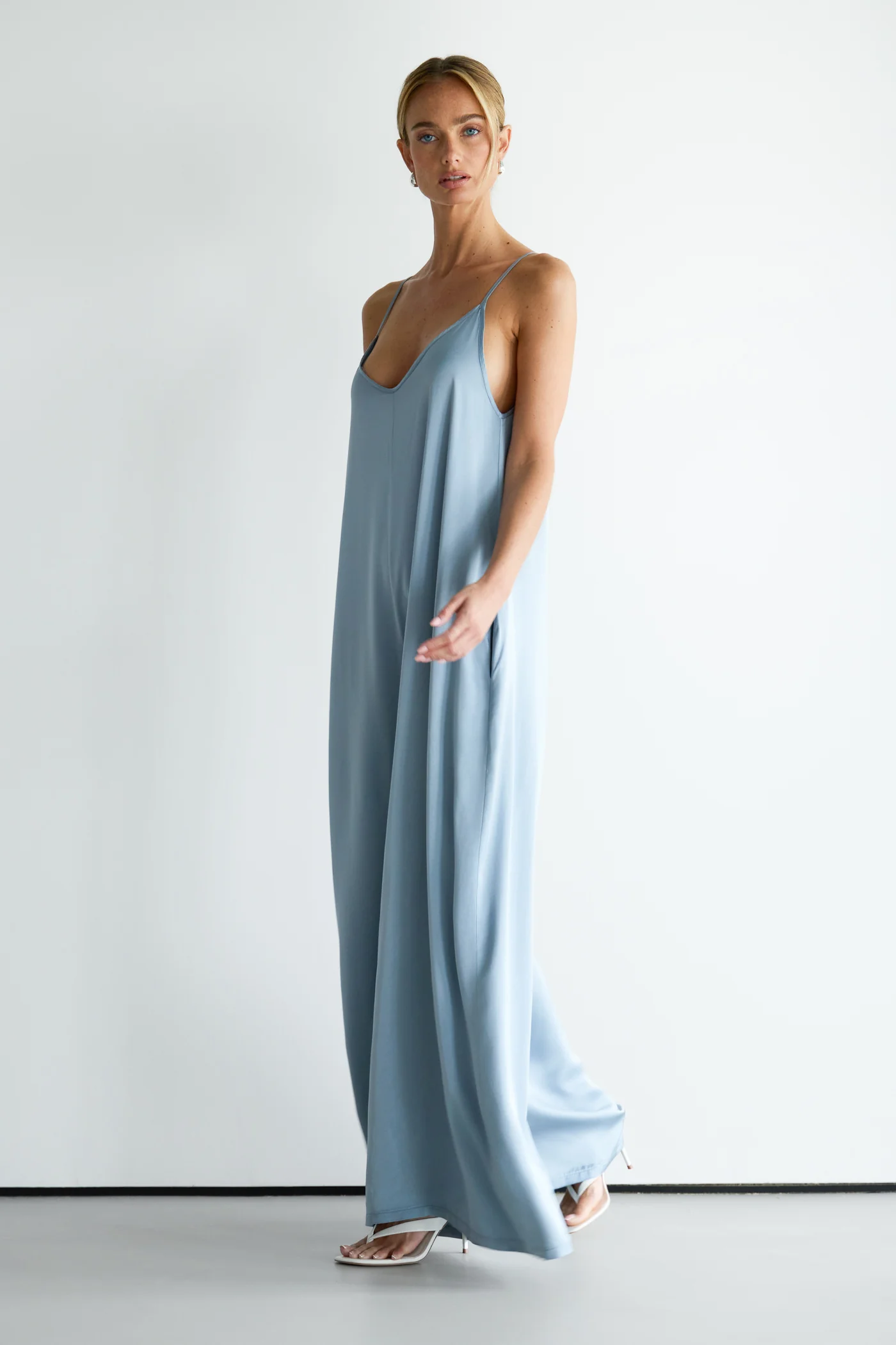 Audrey Satin Jumpsuit | Dusty Blue - Image 2
