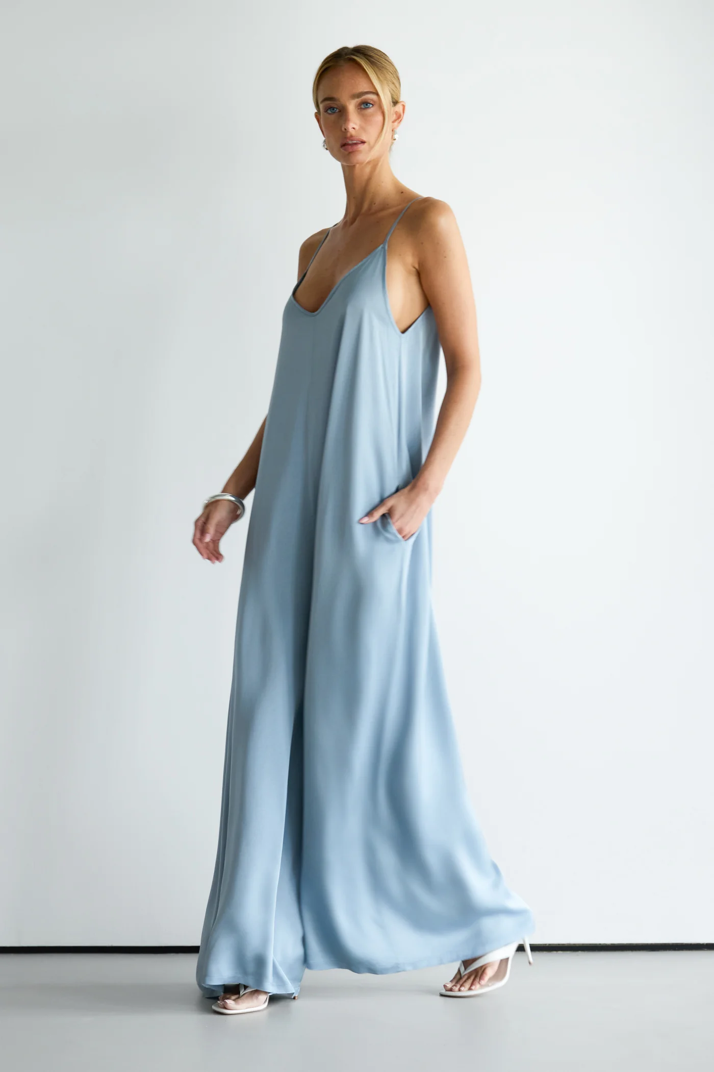 Audrey Satin Jumpsuit | Dusty Blue - Image 8