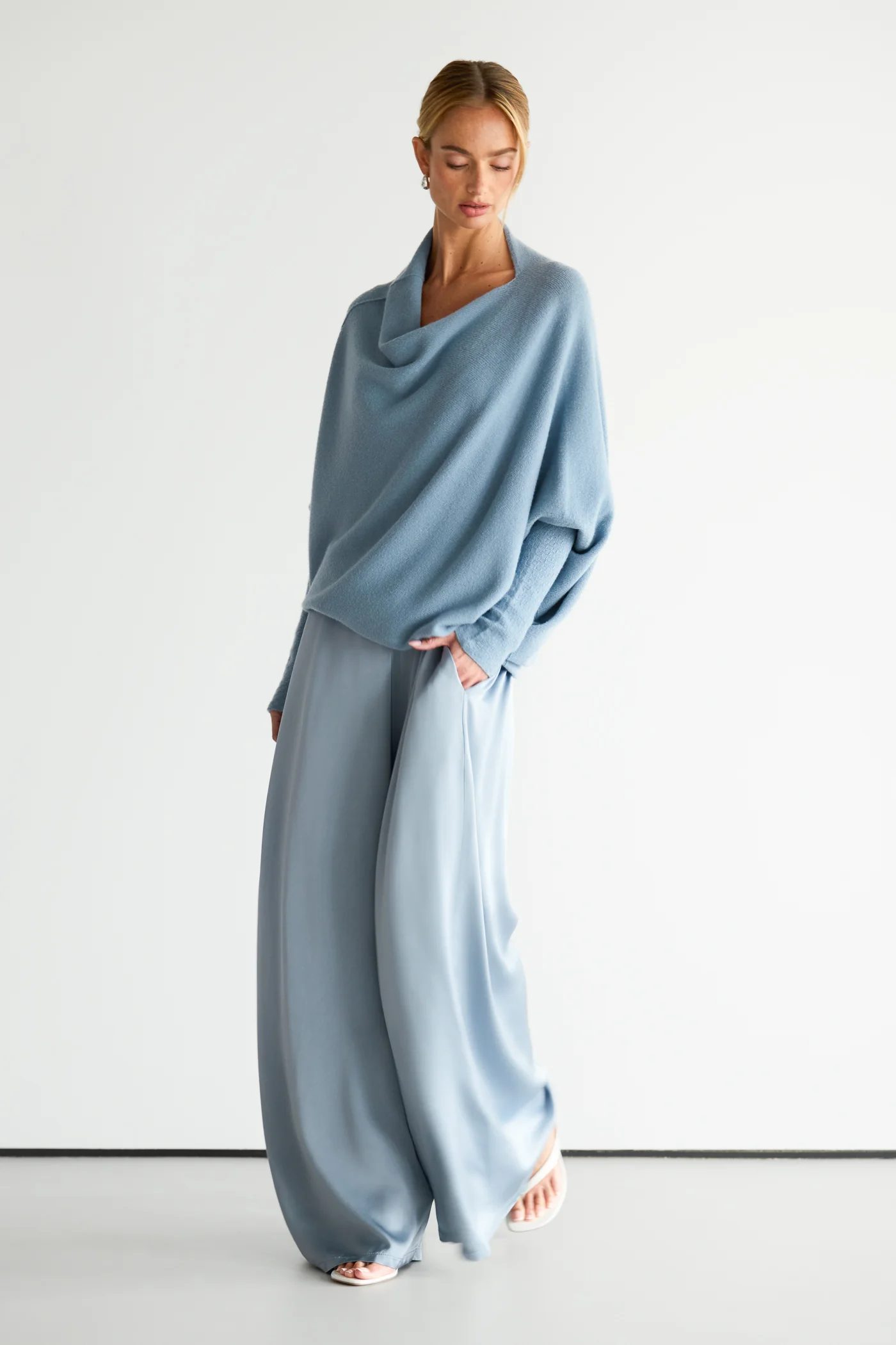 Audrey Satin Jumpsuit | Dusty Blue - Image 9