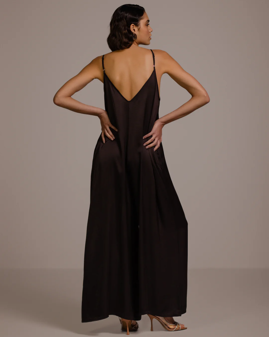 Audrey Satin Jumpsuit | Espresso Brown - Image 4