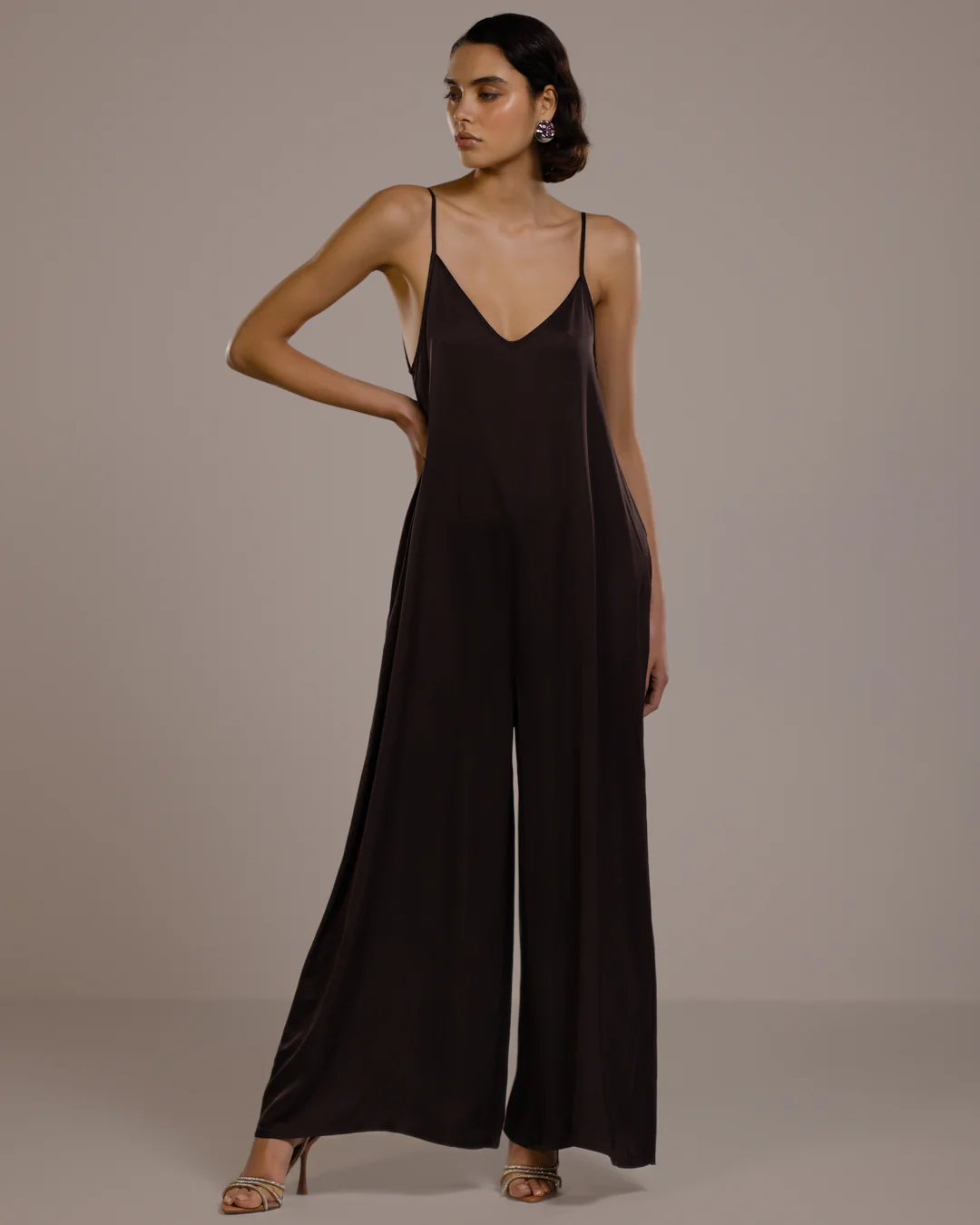 Audrey Satin Jumpsuit | Espresso Brown - Image 5