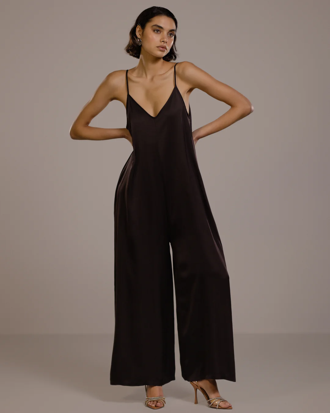 Audrey Satin Jumpsuit | Espresso Brown - Image 6